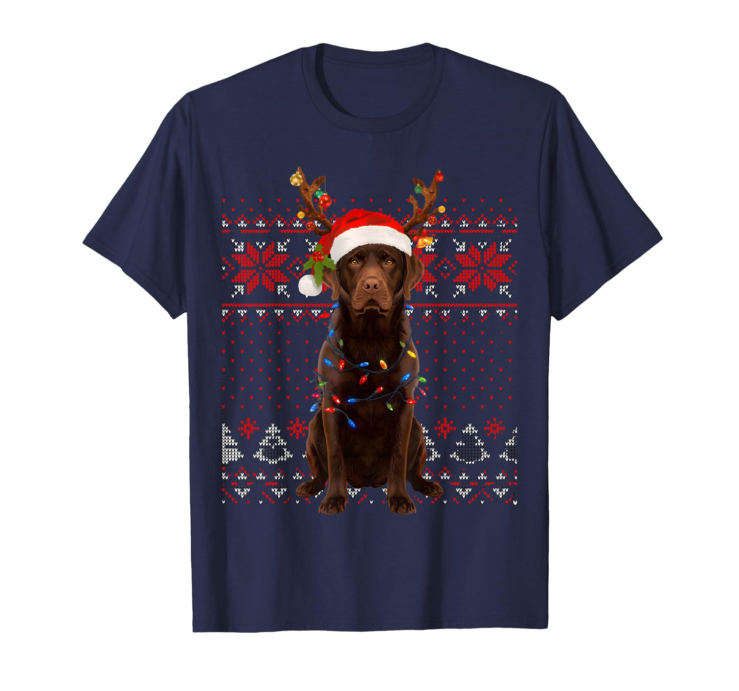 Christmas Dog with Hat and Lights - Funny Holiday Labrador T-Shirt