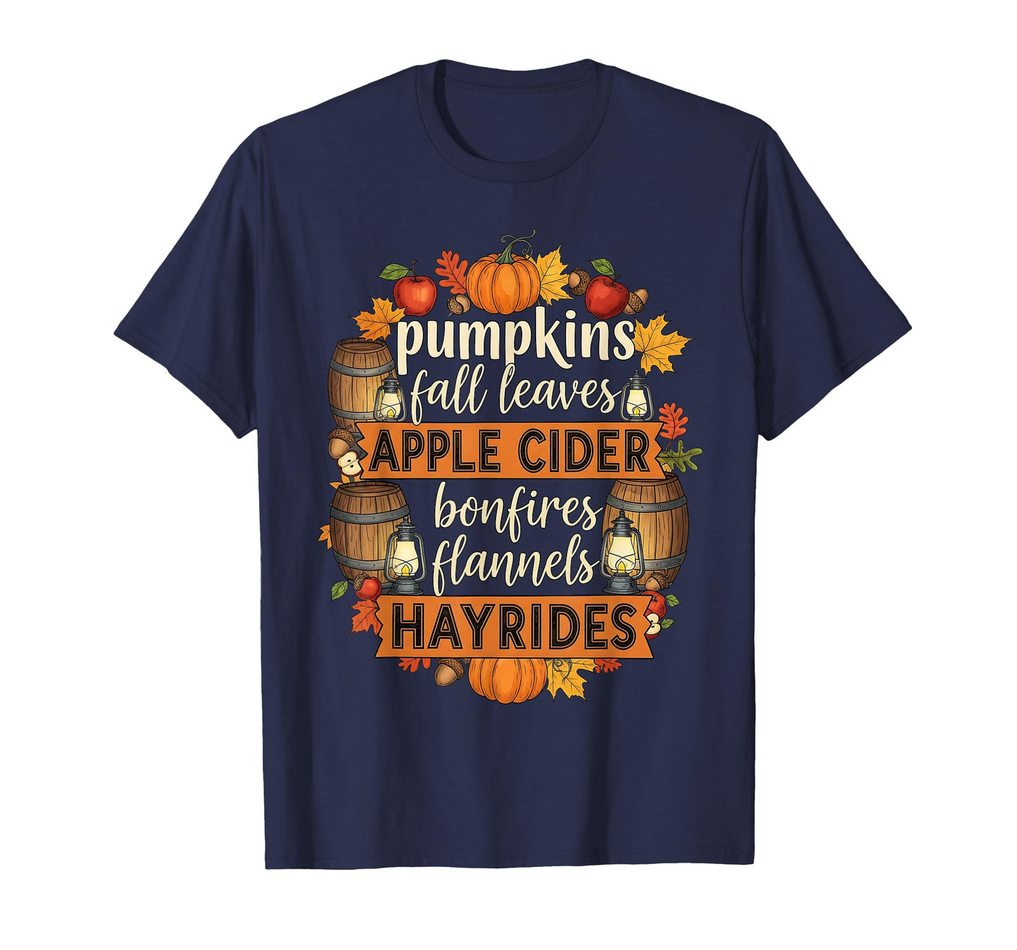 Retro Autumn Pumpkins Fall Leaves Apple Cider Bonfires Cozy T-Shirt