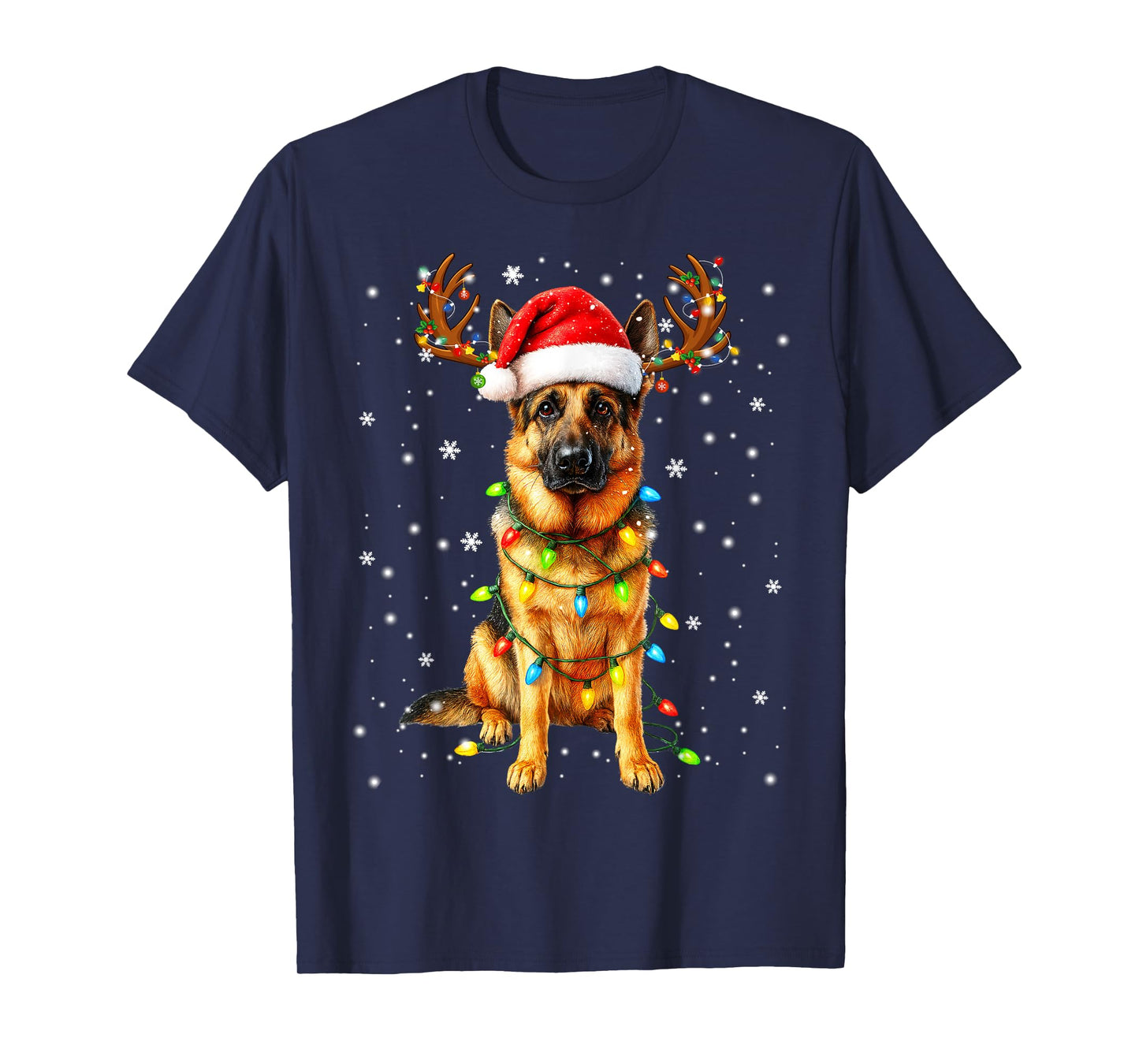 German Shepherd Christmas Tree Lights Pajama Dog Lover Xmas T-Shirt