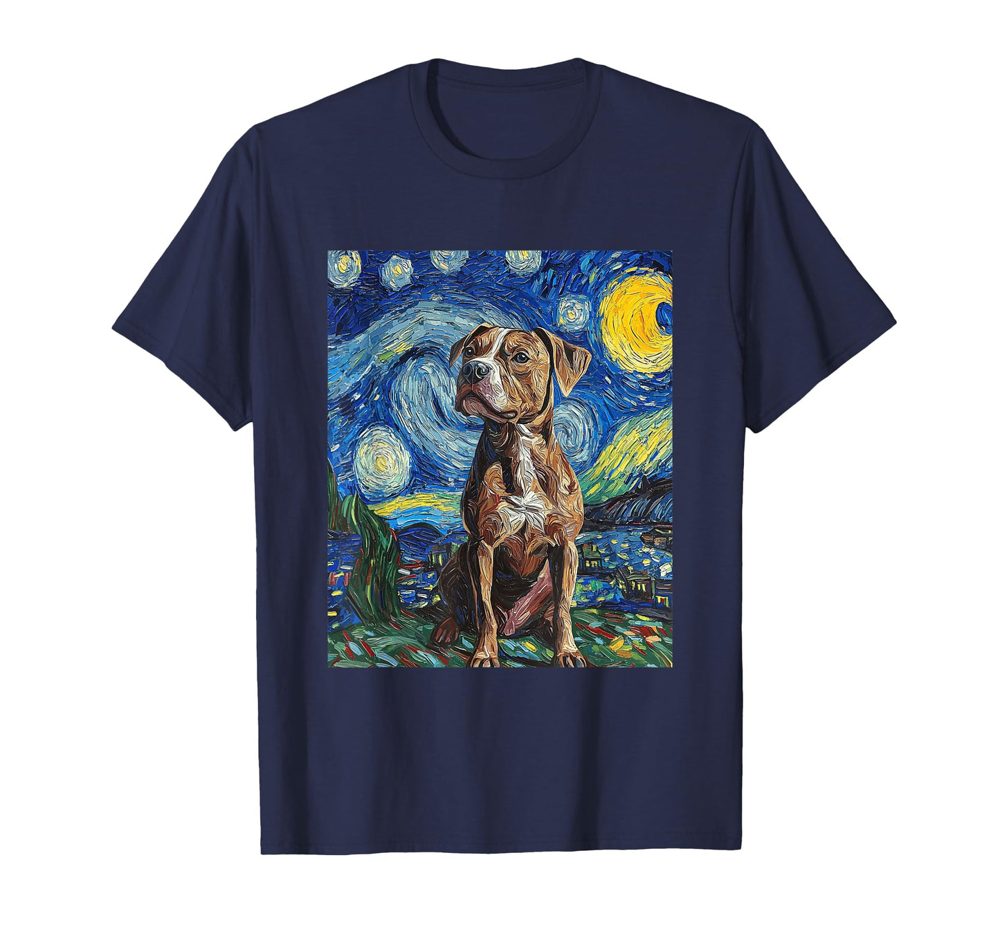 Pitbull Dog Pit Bull Pittie - Van Gogh Style - Starry Night T-Shirt