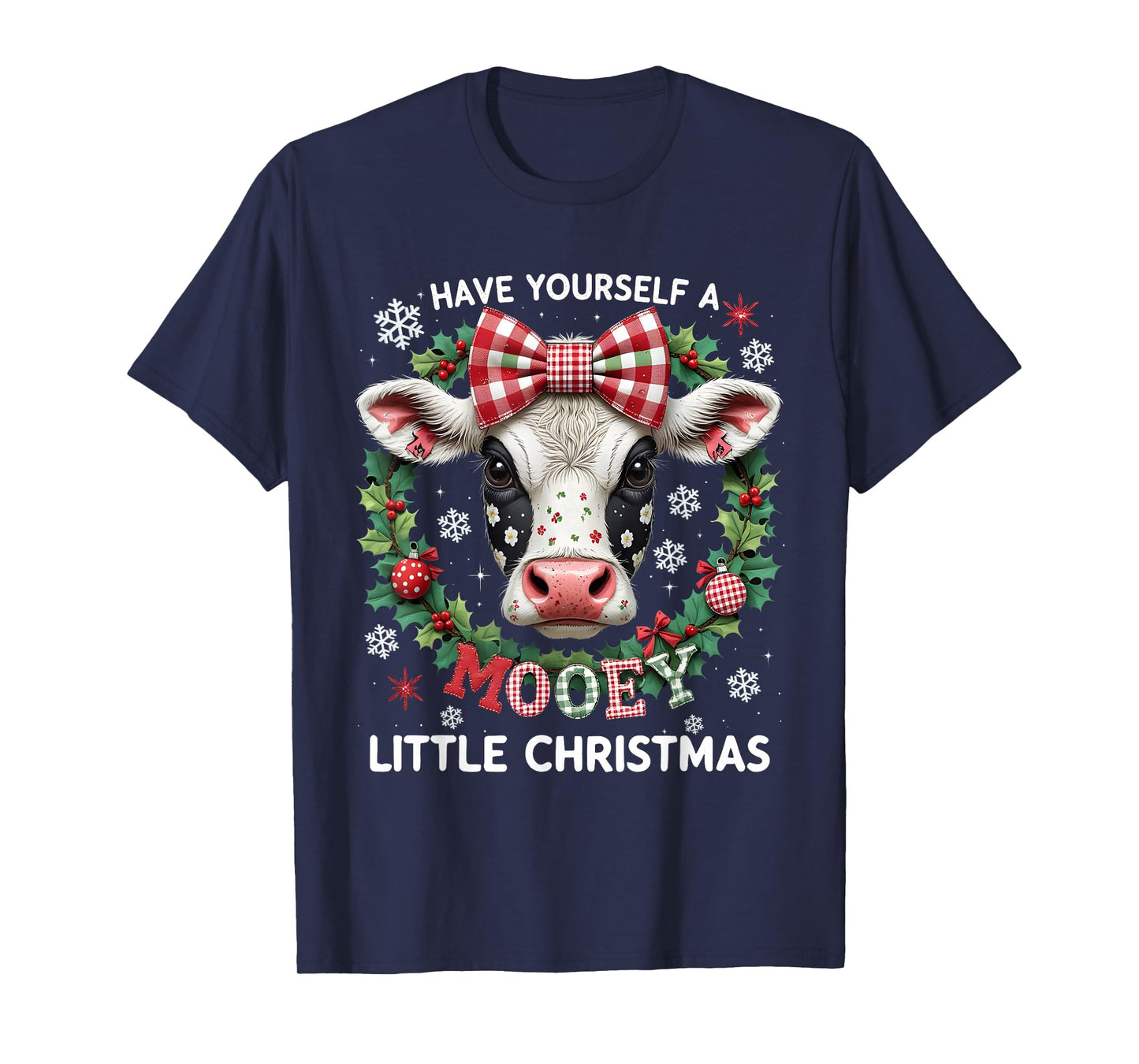 Have Yourself A Mooey Little Christmas Cow Patchwork Art T-Shirt
