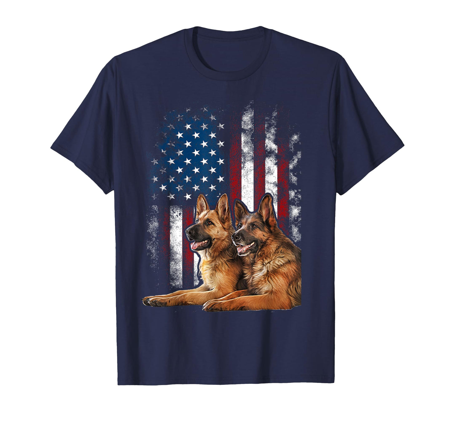 Vintage Patriotic German Shepherd American Flag 4th of July T-Shirt