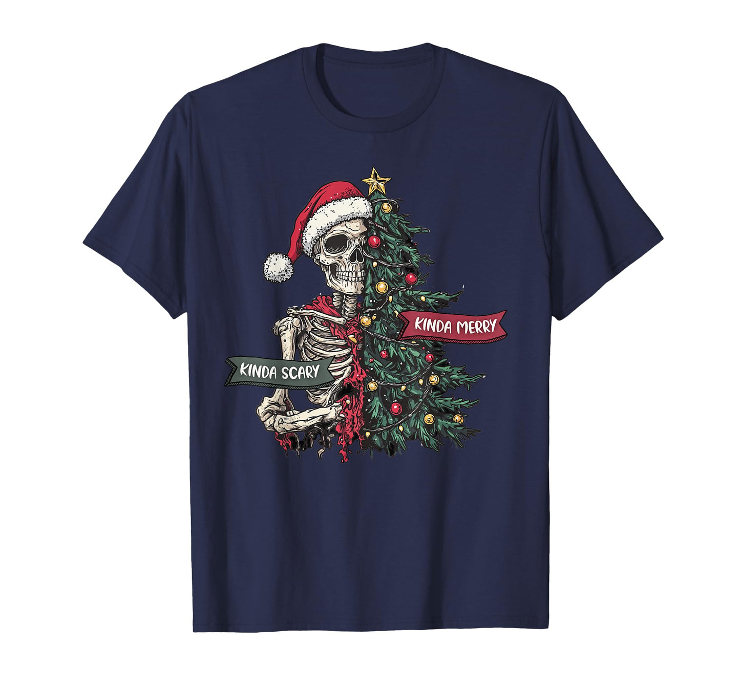 Christmas Skeleton Tree Kinda Scary Kinda Merry Santa Goth T-Shirt