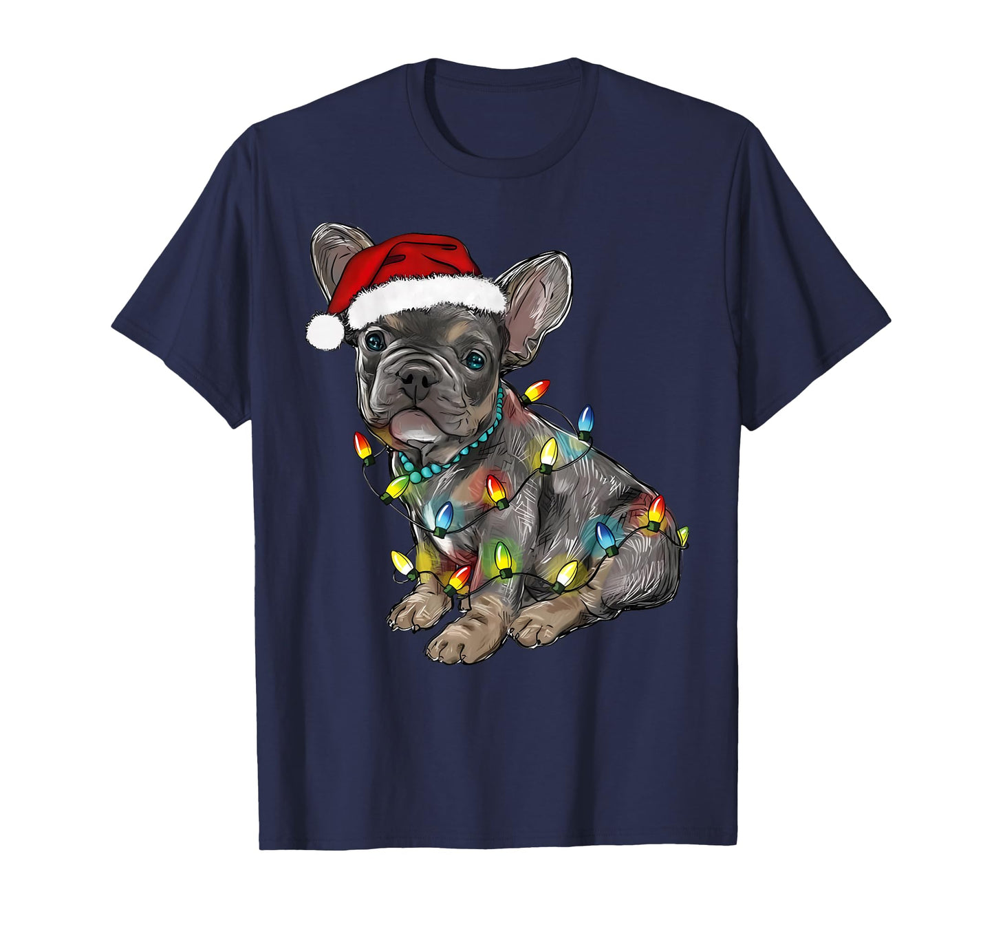 French Bulldog Dog Christmas Lights Santa Xmas Pet Dog Lover T-Shirt