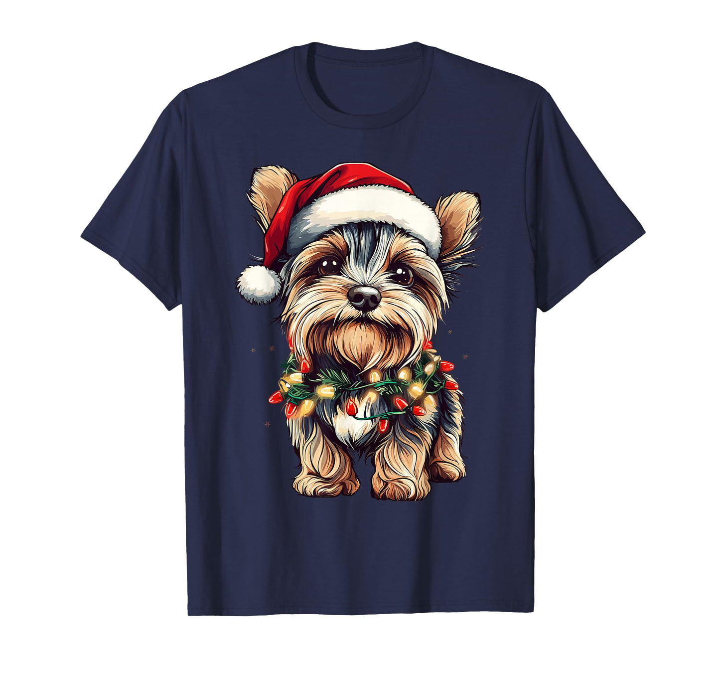Yorkie Santa Christmas Tree Lights Xmas Yorkshire Terrier T-Shirt