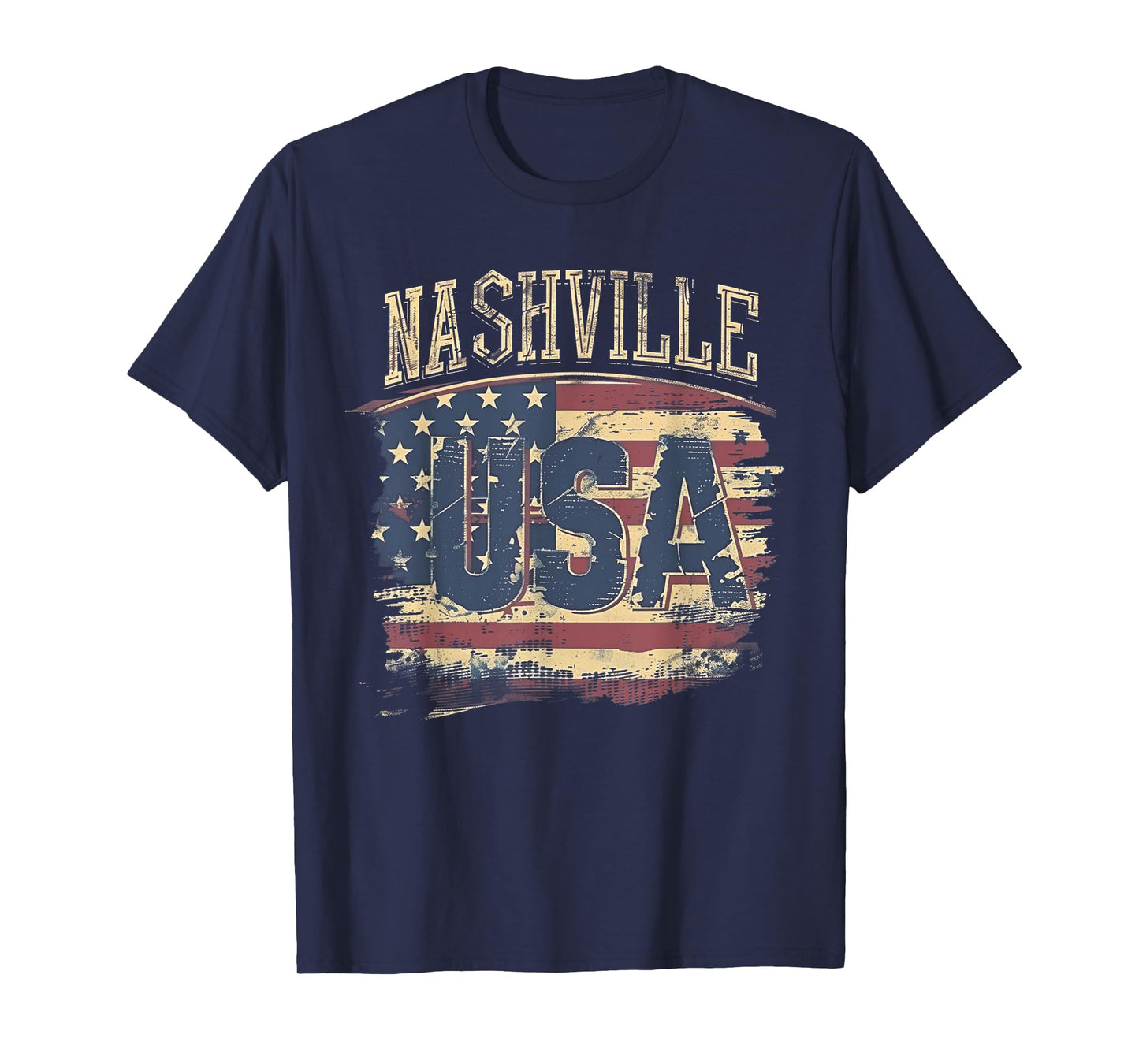 Nashville - USA 4th of July Retro American Flag Vintage T-Shirt for Women Girls Kids Men
