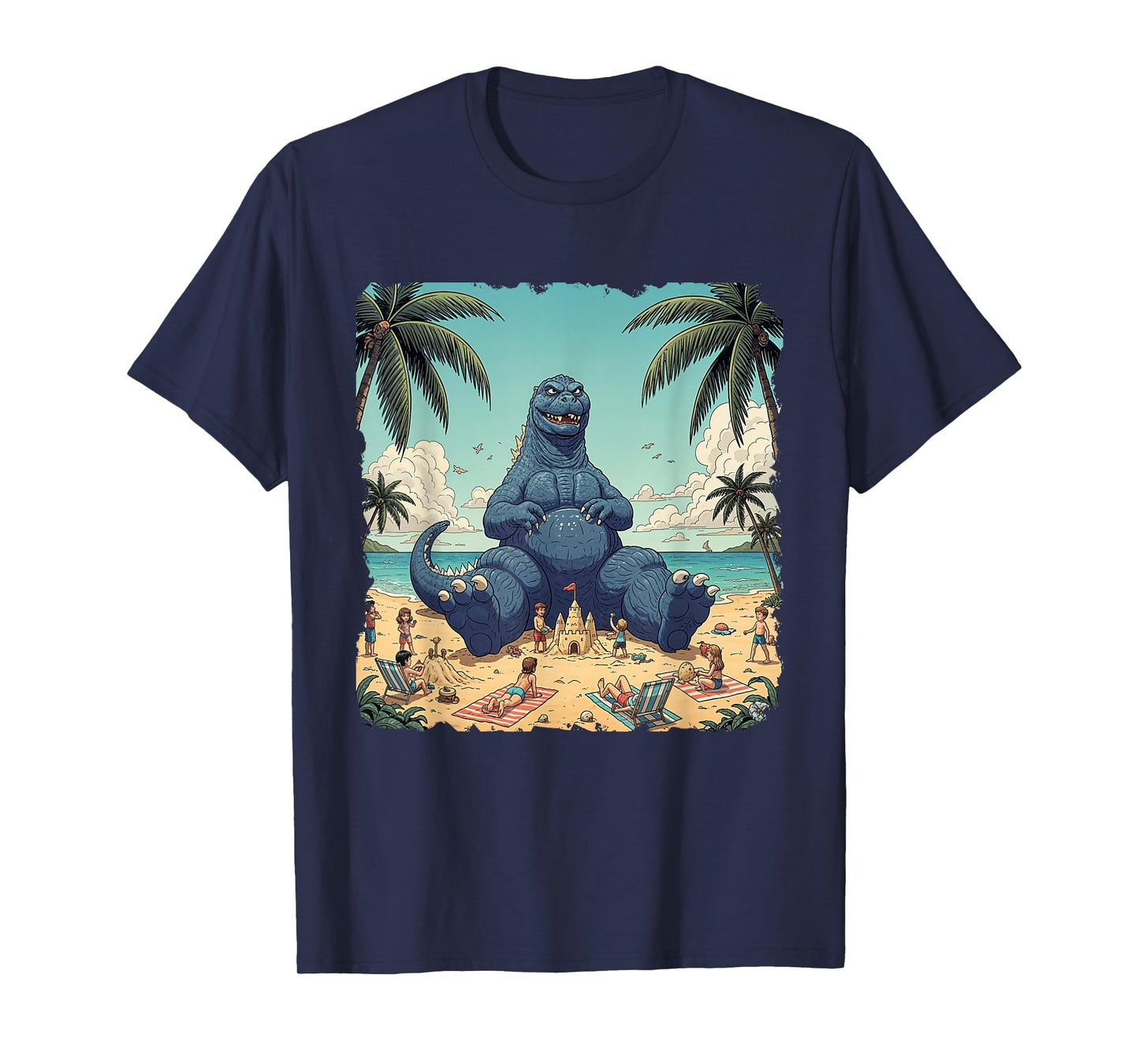 Kaiju On The Beach Suntanning Vacation Funny Summer vacation T-Shirt