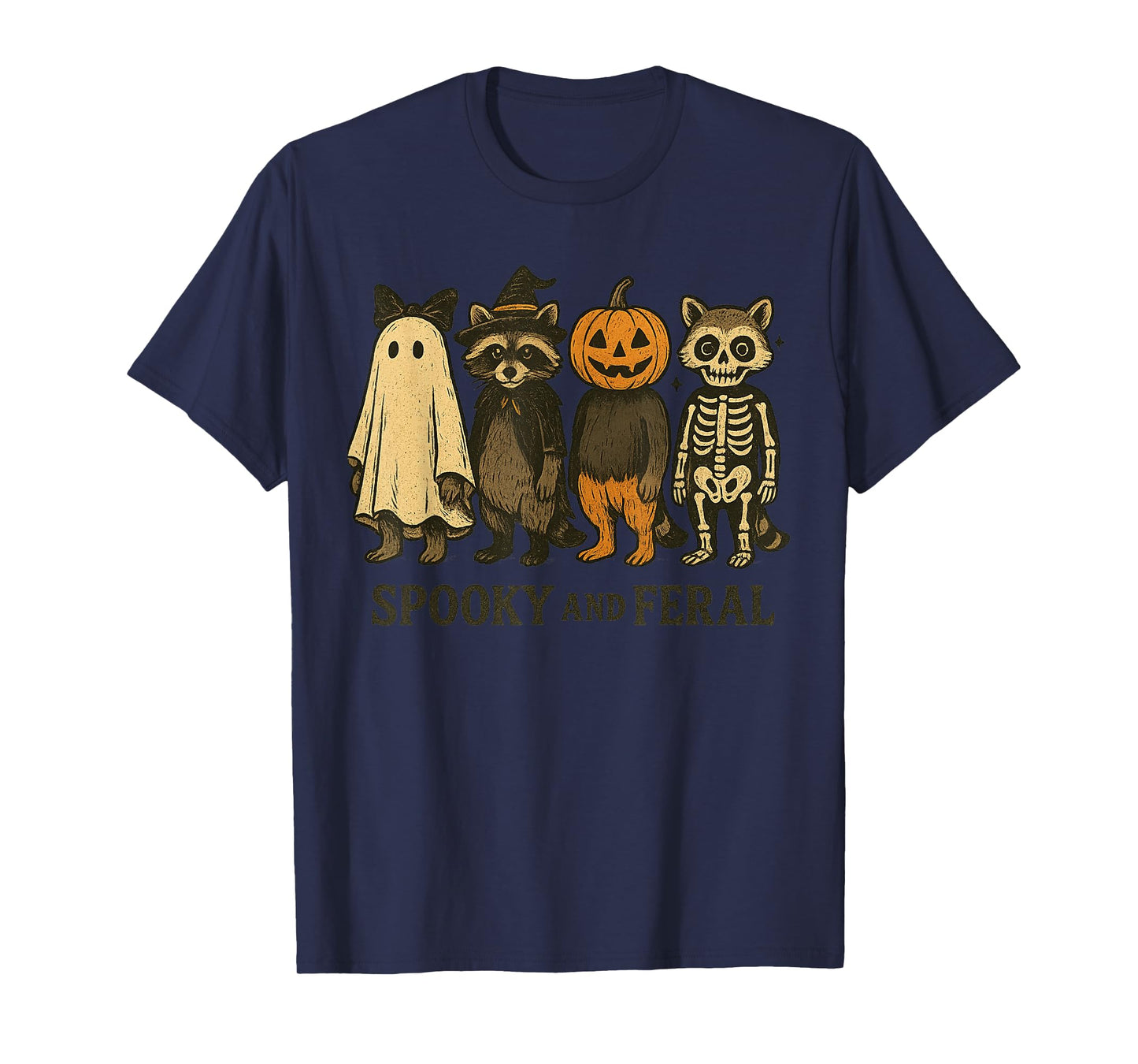 Halloween Raccoon Spooky And Feral Ghost Spooky Season T-Shirt