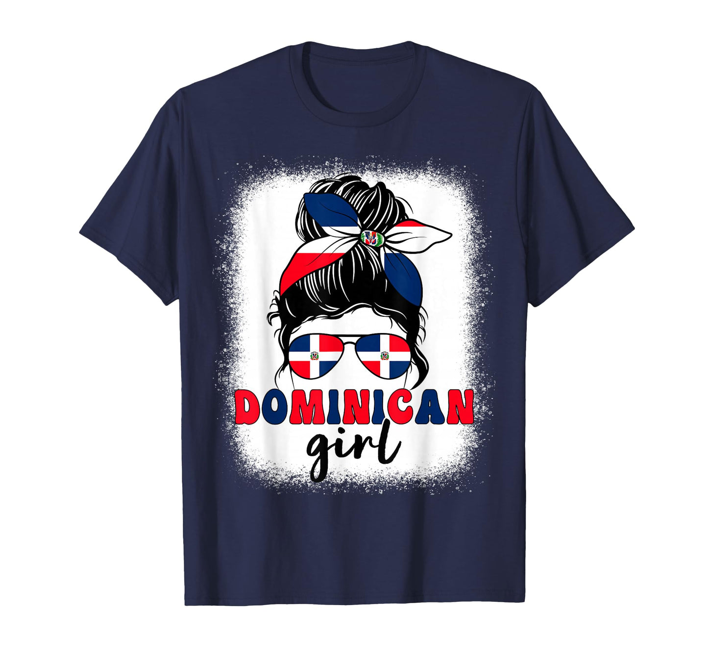 Dominican Girl Messy Bun Dominican Flag Patriotic Women Kids T-Shirt
