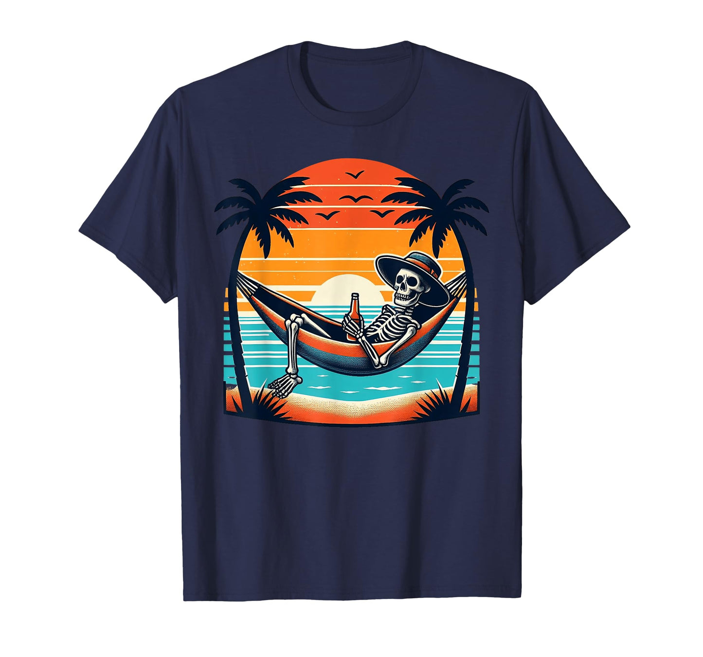 Tropical Beach Vacation Skeleton Summer Drinking Skeleton T-Shirt for Men Women