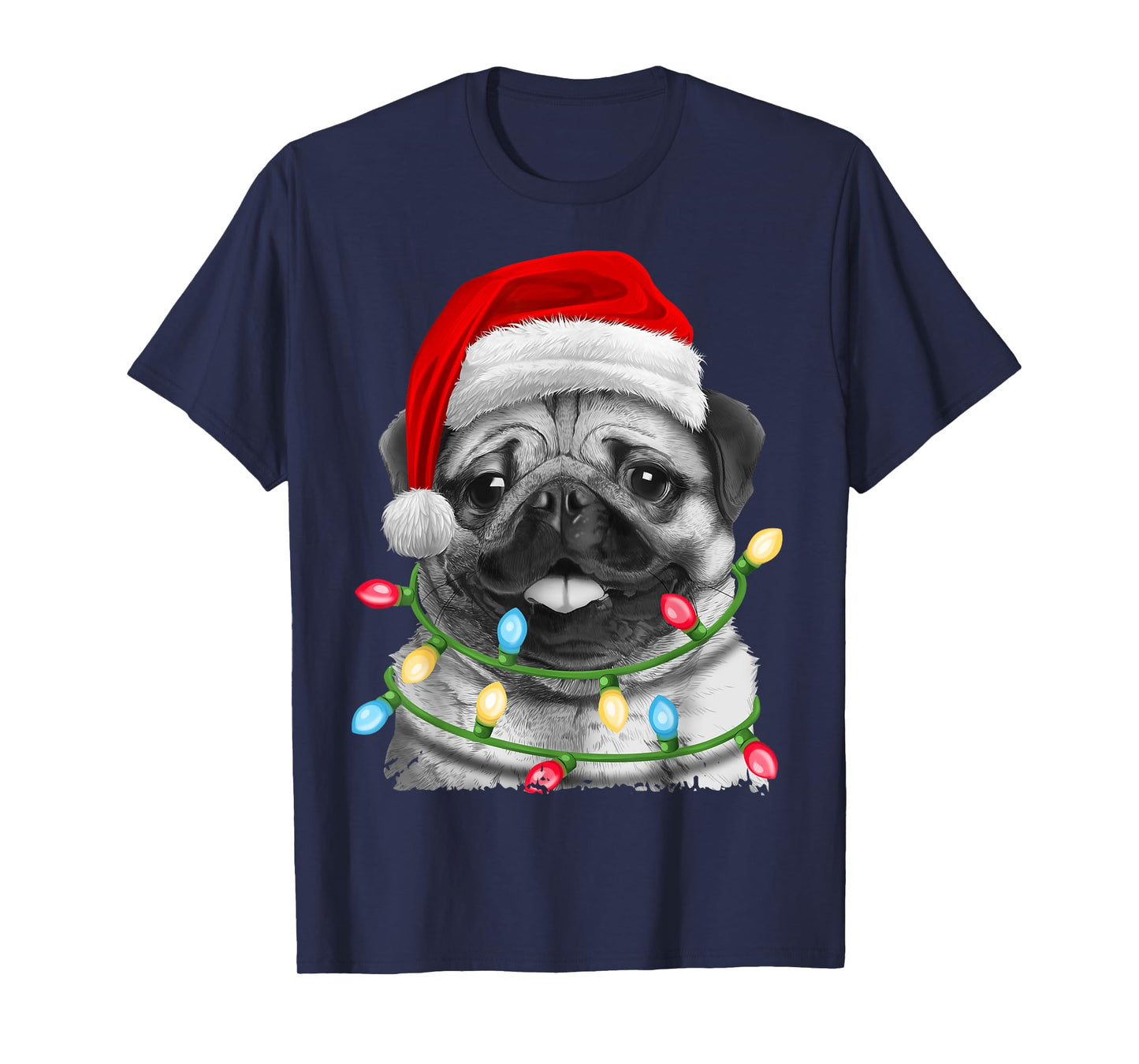 Pug Santa Christmas Tree Lights Xmas Boys Pugmas Dog Dogmas T-Shirt