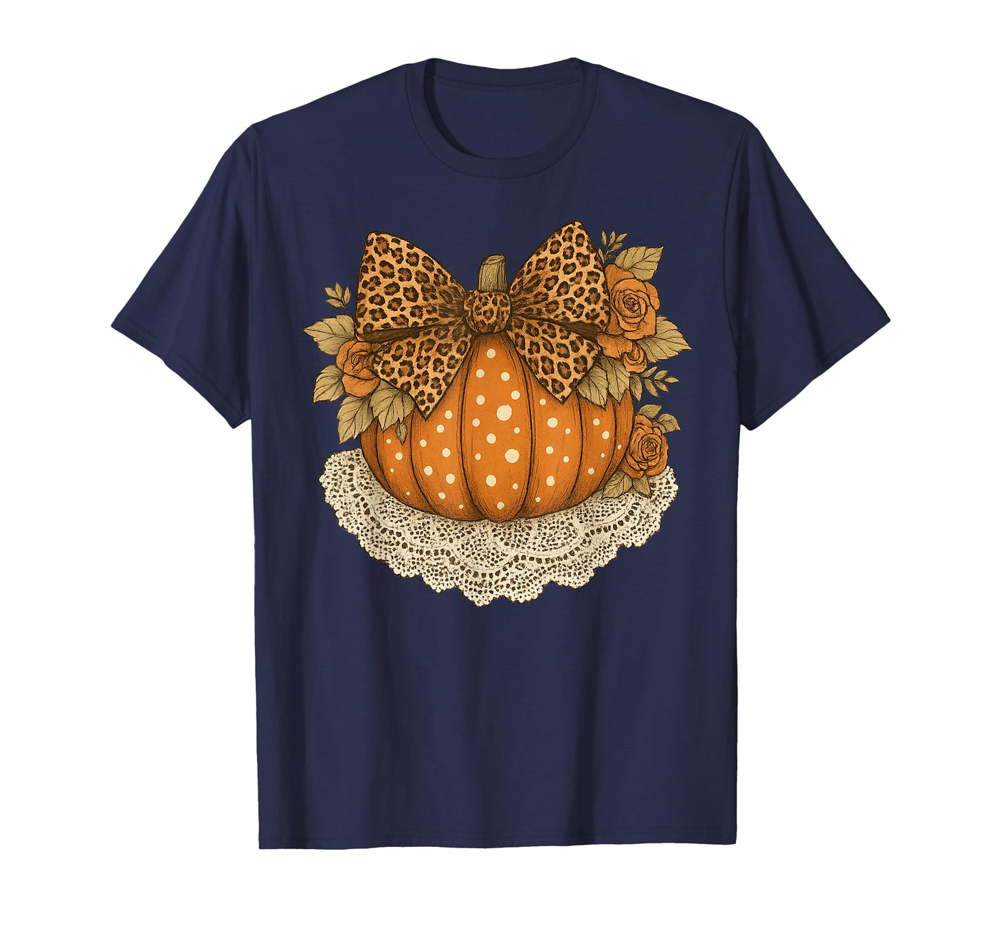 Pumpkin Season Thanksgiving Coquette Bow Autumn Fall Leaves T-Shirt