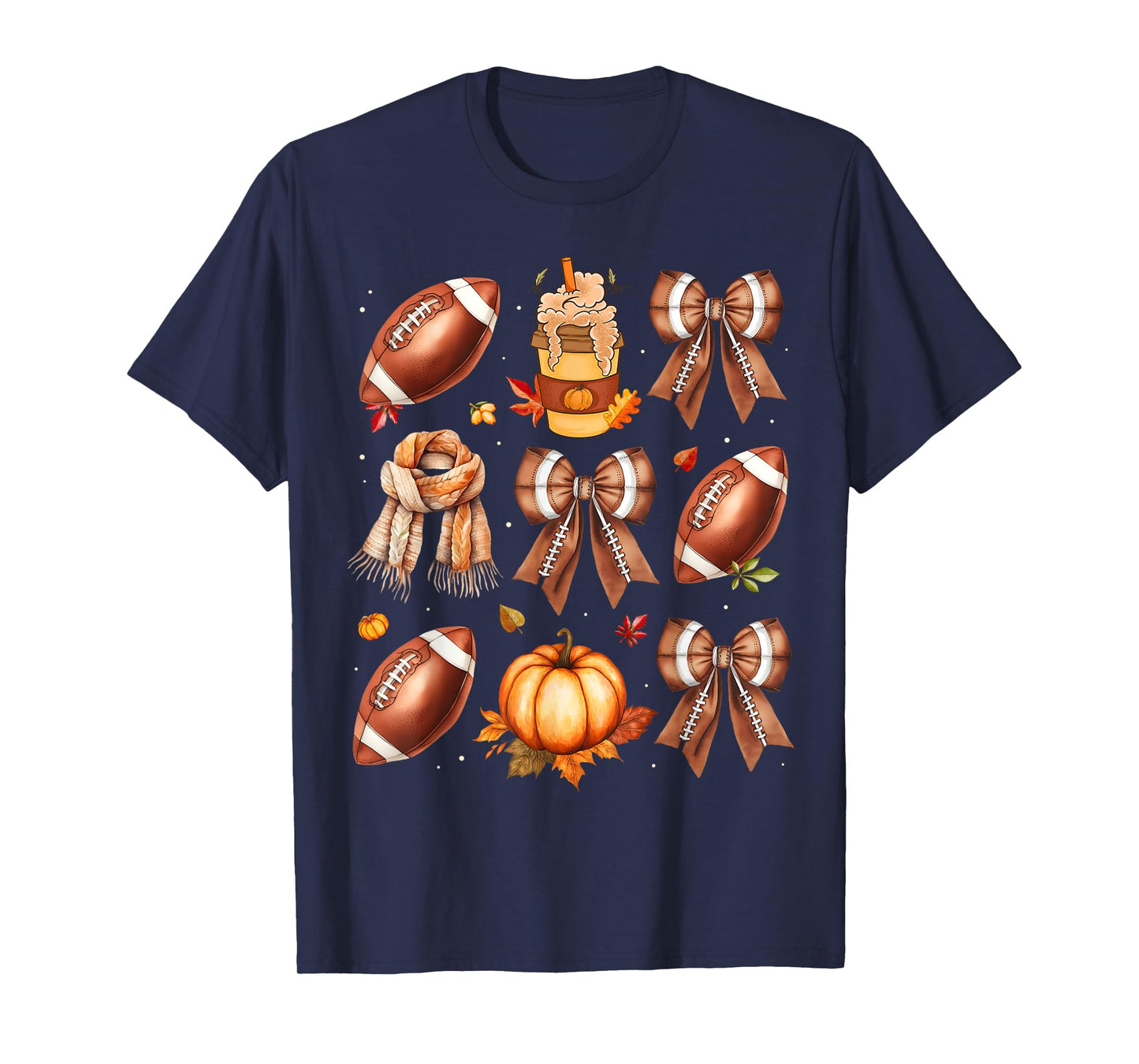 Coffee Football Coquette Bow Fall Vibes Pumpkin Thanksgiving T-Shirt