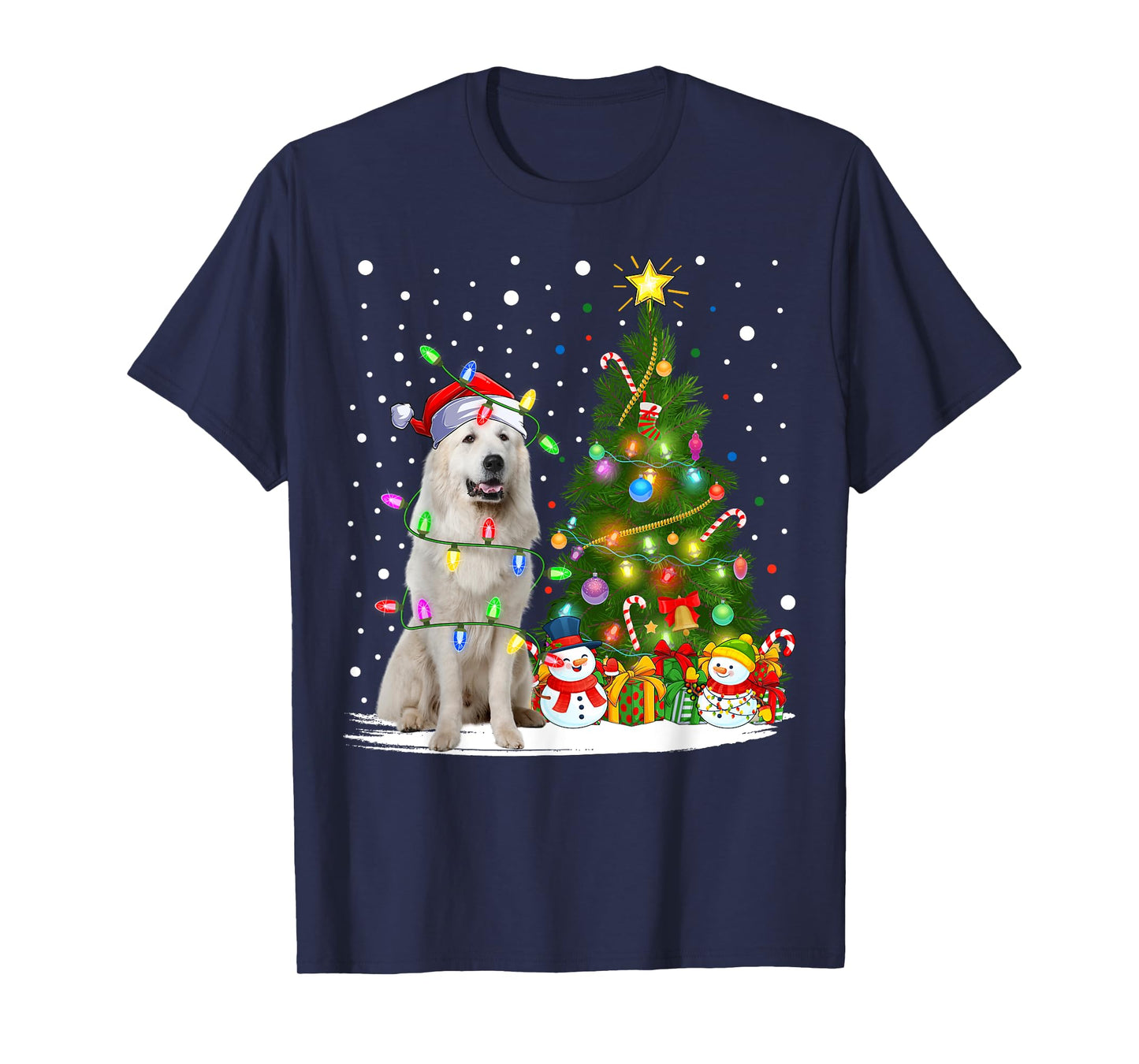 Lighting Xmas Tree Santa Great Pyrenees Dog Christmas T-Shirt