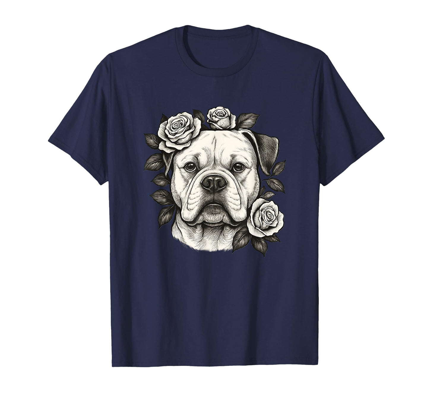 American Bulldog Vintage Roses Retro Tattoo T-Shirt