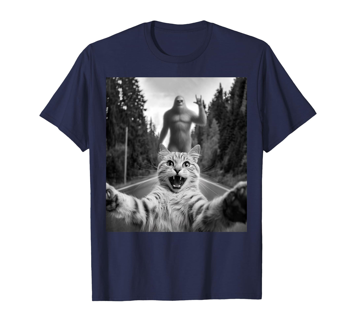 Cat Selfie With Bigfoot Funny Cat Gifts For Men Women Kids T-Shirt