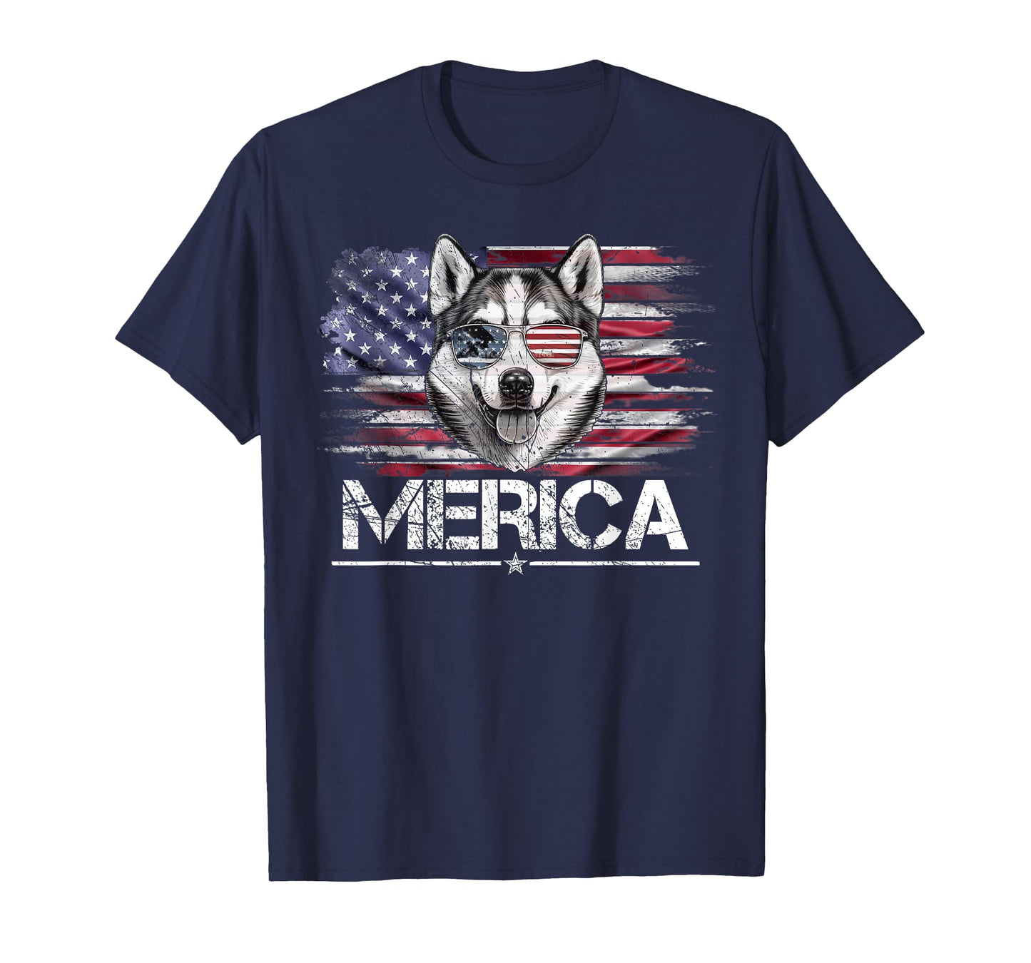 Vintage Husky Dog, Merica Husky Dog USA Flag Funny T-Shirt for Women Kids Men