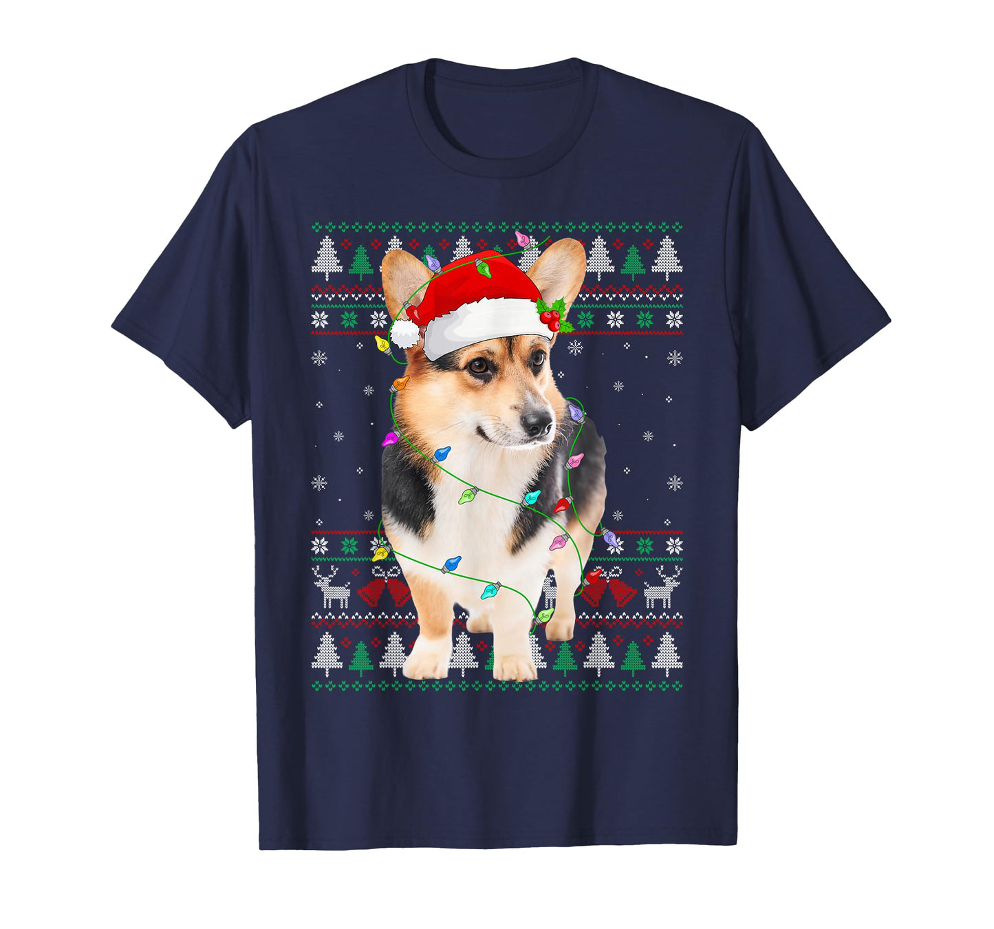 Cardigan Welsh Corgi Dog Christmas Ugly Sweater Lights Xmas T-Shirt