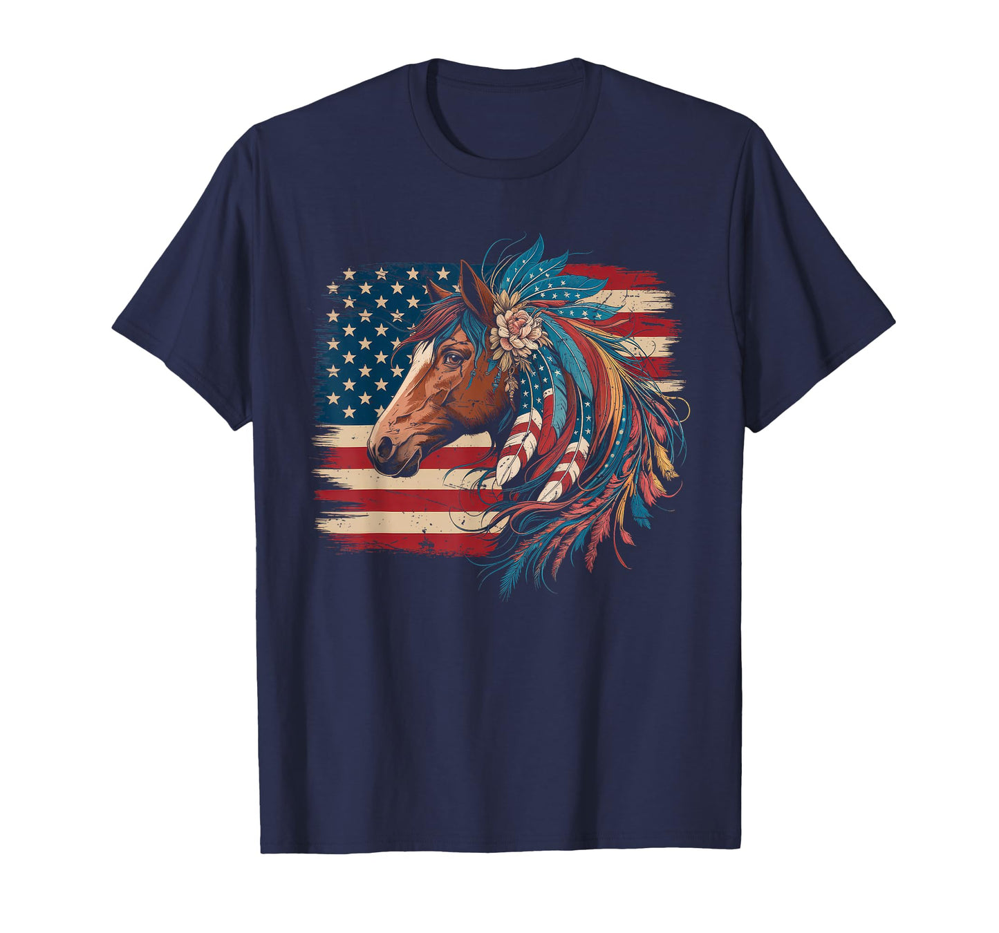 American Flag Horse Riding Tshirt Women Country Patriot USA T-Shirt