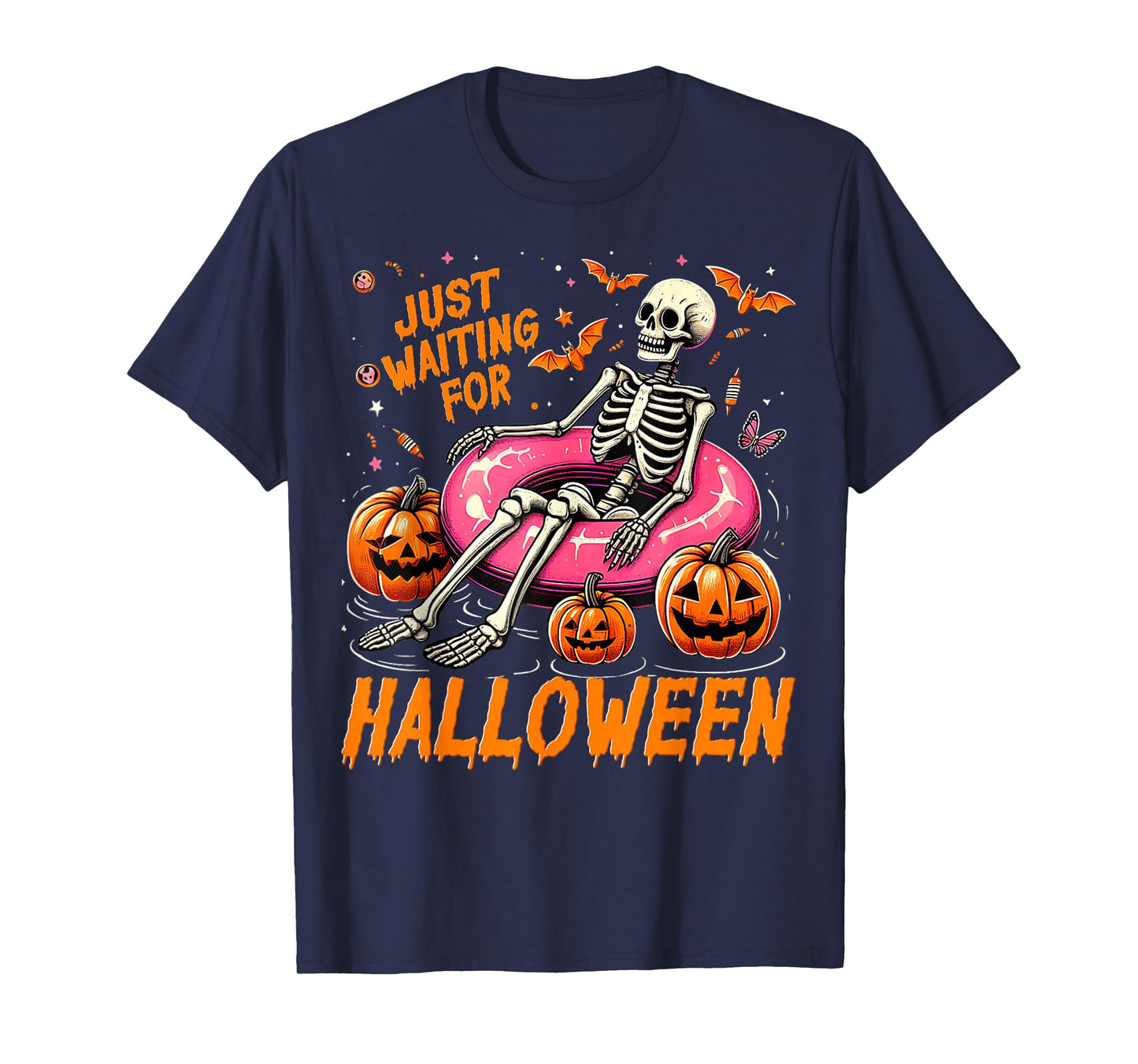 Spooky Summer Skeleton Just Waiting For Halloween Funny T-Shirt