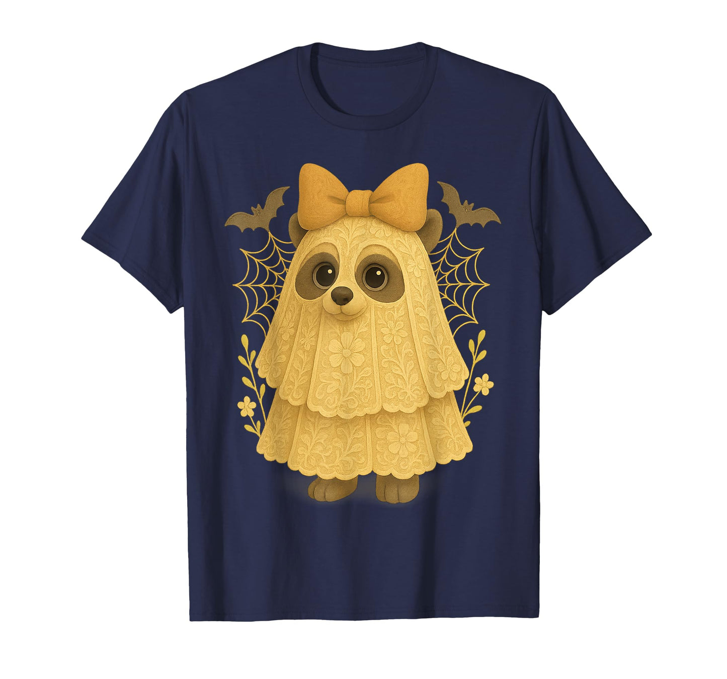 HUGvyn Halloween: Lace Ghost Raccoon Feral Cute Ghost Floral T-Shirt