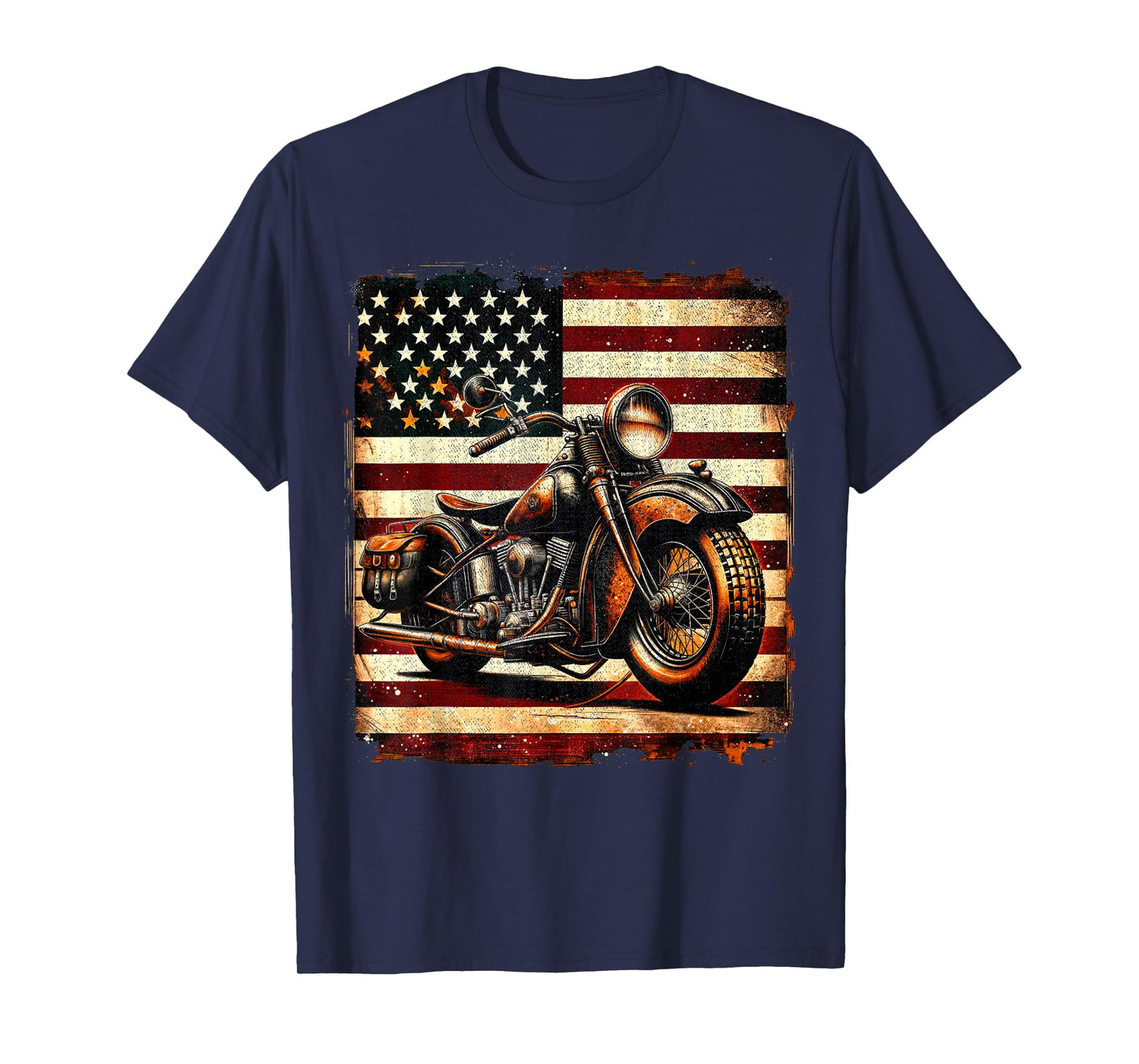 Motorcycle USA Flag Retro Biker Vintage Distressed T-Shirt