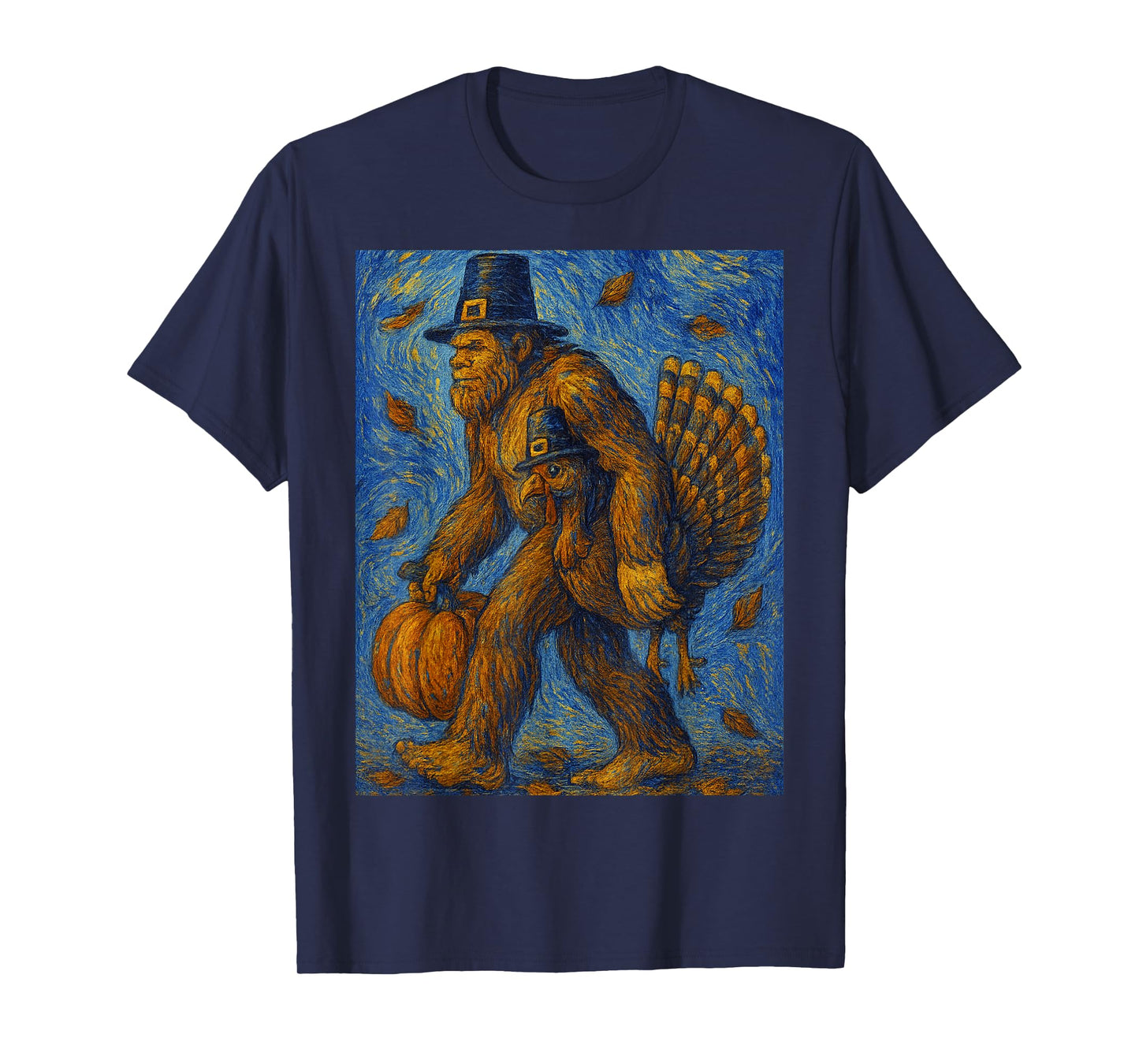 Big Foot Starry Night Funny Van Gogh Painting Thanksgiving T-Shirt