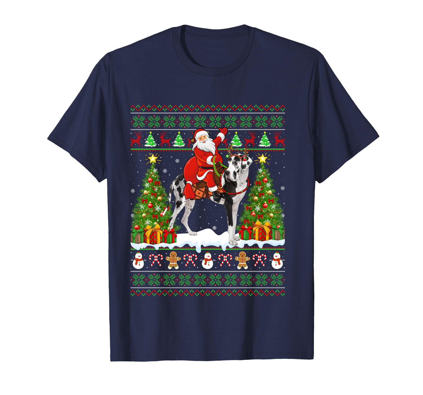 Xmas Sweater Ugly Santa Riding Great Dane Dog Christmas Long Sleeve T-Shirt