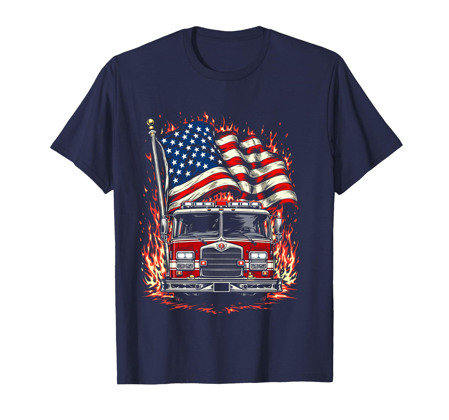 Firefighter Patriotic Fire Truck Fireman American Flag Long Sleeve T-Shirt