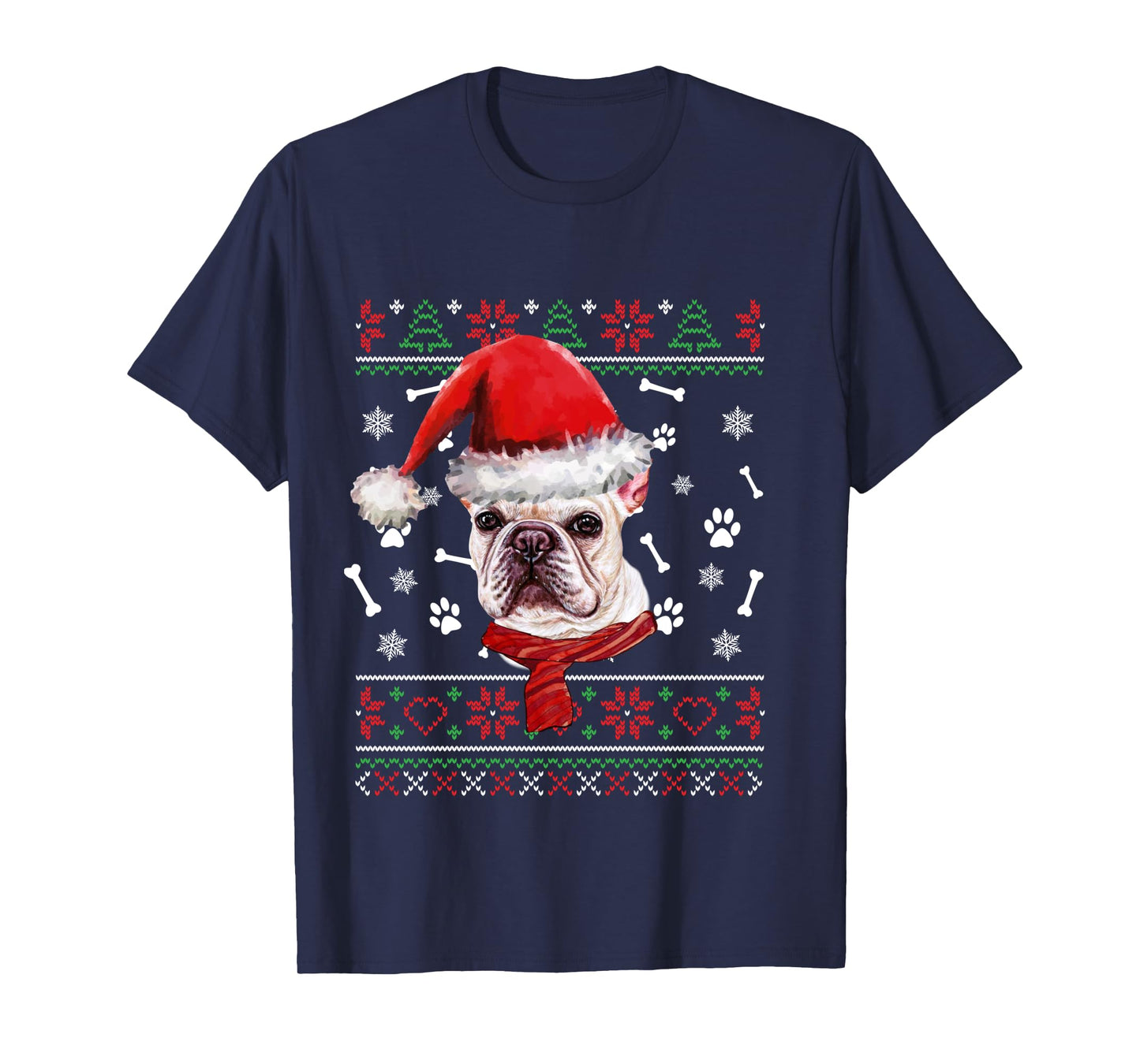 Ugly Sweater Christmas Frenchie Dog Santa Hat Pajama Xmas Long Sleeve T-Shirt
