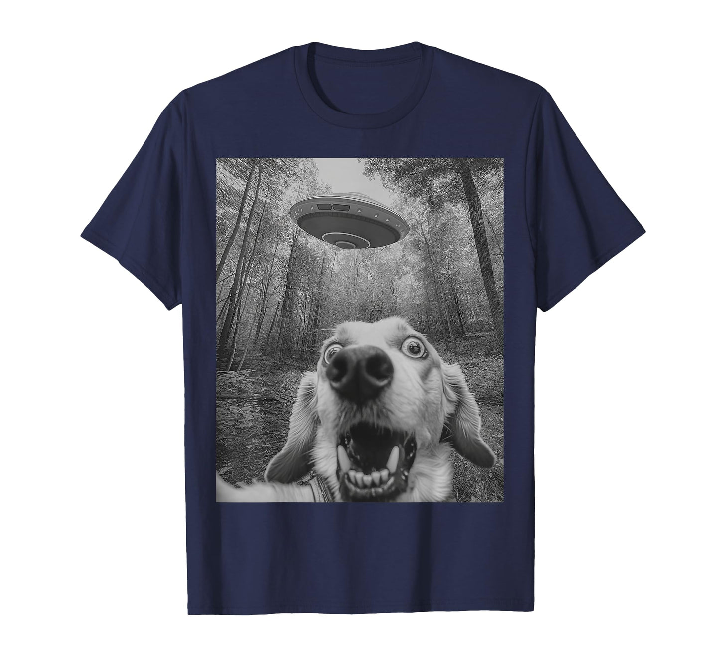 Funny Dog Selfie With UFO Alien Dog Lover Womens Mens Kids T-Shirt