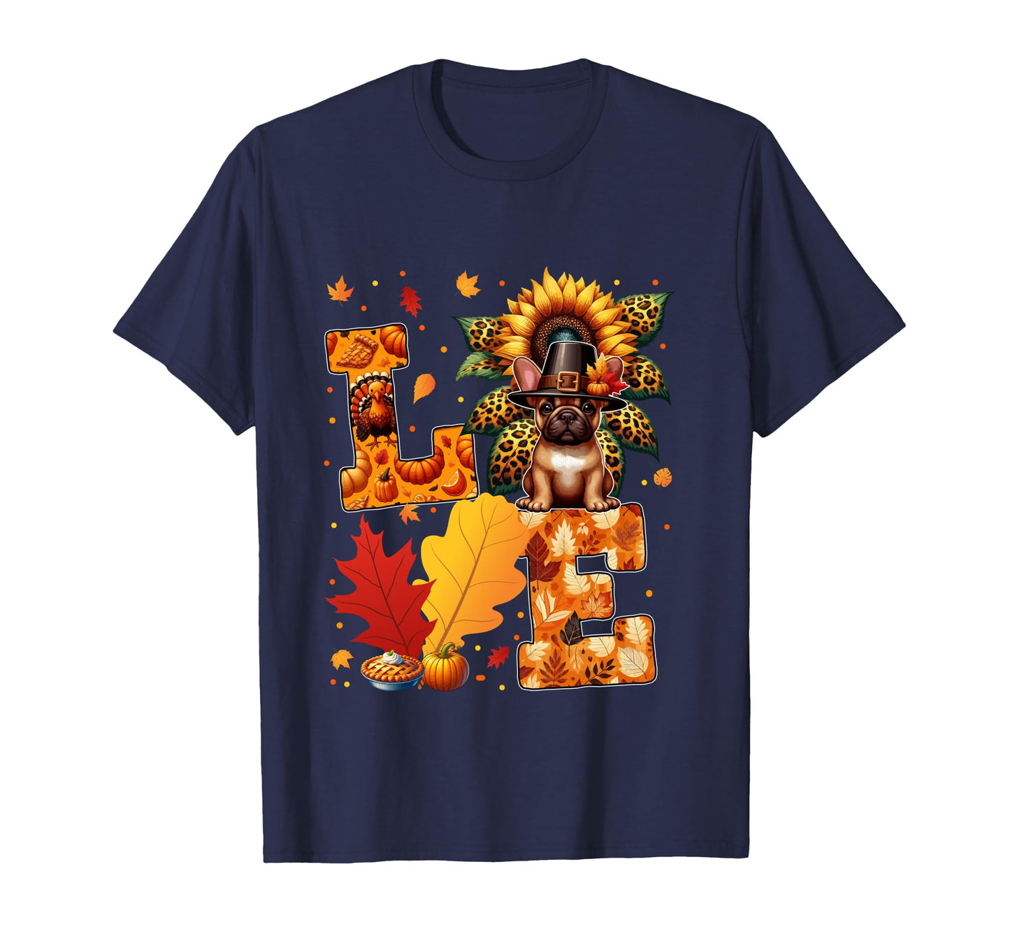 LOVE Thanksgiving French Bulldog Costume Fall Leaves Long Sleeve T-Shirt