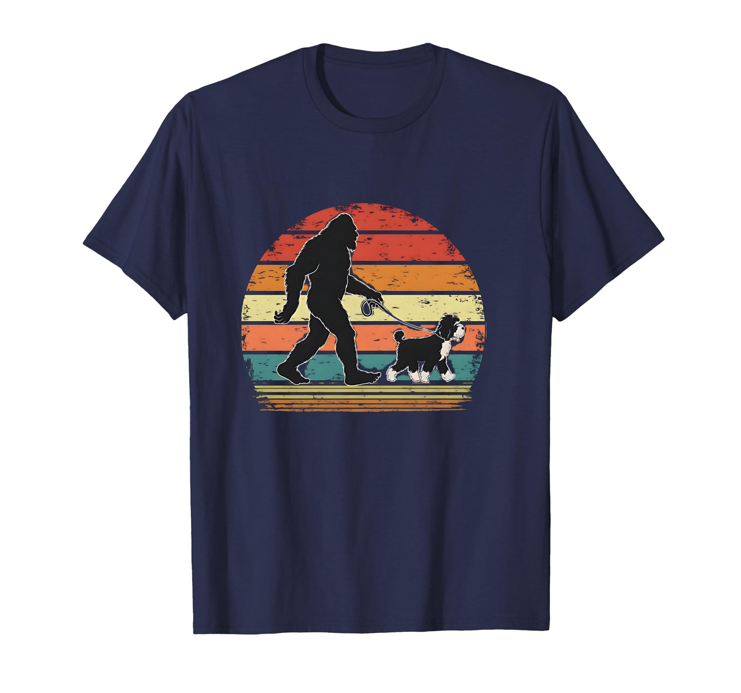 Bigfoot Walking a Dog Funny Bernedoodle Dog Dad Long Sleeve T-Shirt