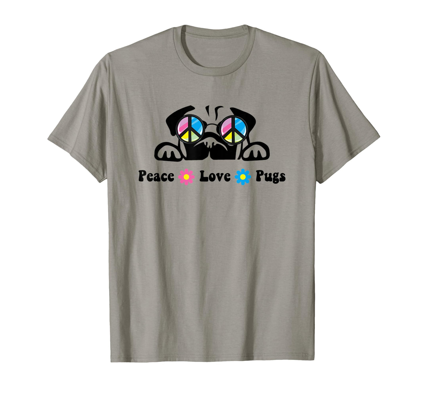 Cute Peace Love Pug Sunglasses Hippie Peace Sign T-Shirt