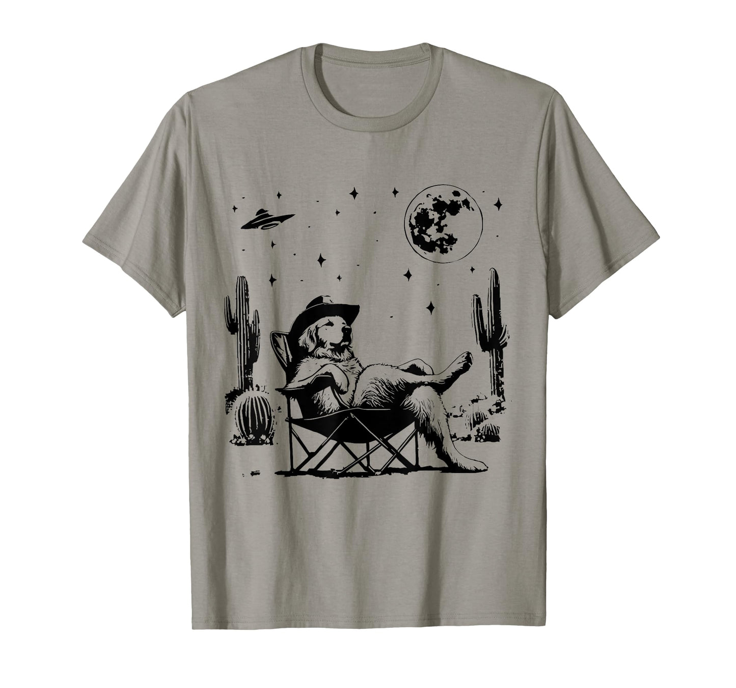 Funny Cowboy Golden Retriever Relaxing On Camping Chair Dog T-Shirt
