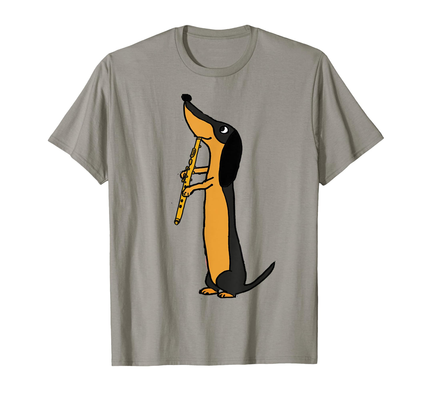 Smiletodaytees Fun Dachshund Dog Playing Flute Men Women Kids T-Shirt