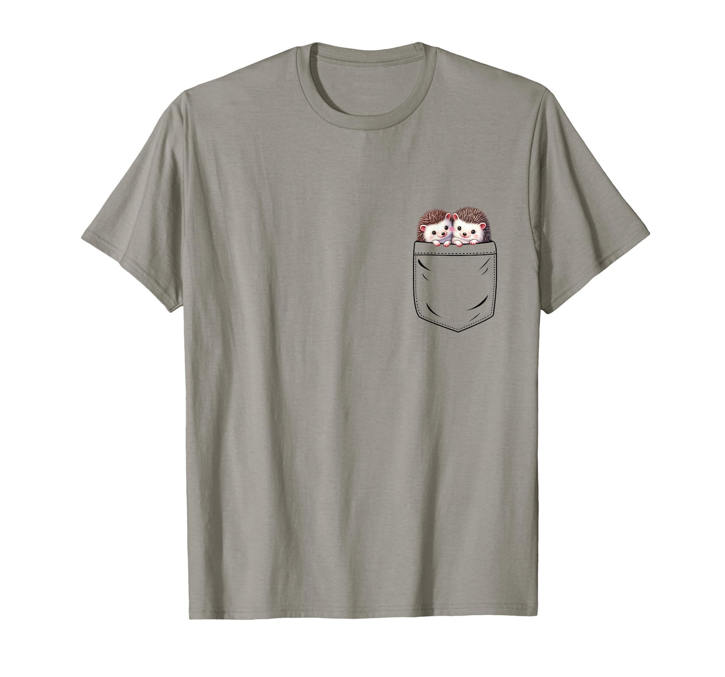 Hedgehog Lovers Cute Funny Hedgehog In Pocket T-Shirt, Small, Grey