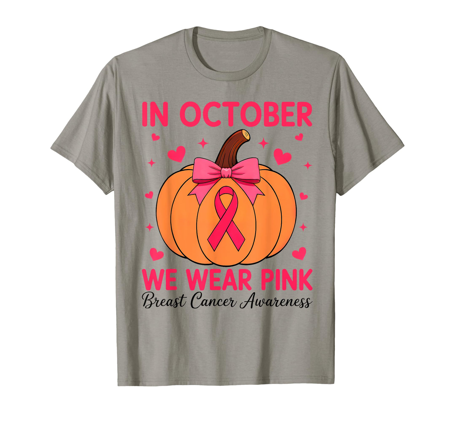 In October We Wear Pink Pumpkin Halloween Breast Cancer T-Shirt