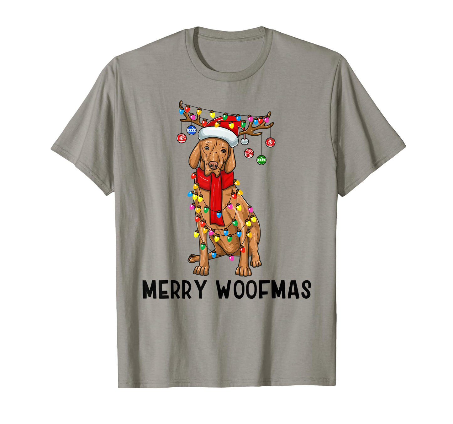 Christmas Vizsla Dog Holiday Lights Merry Woofmas T-Shirt