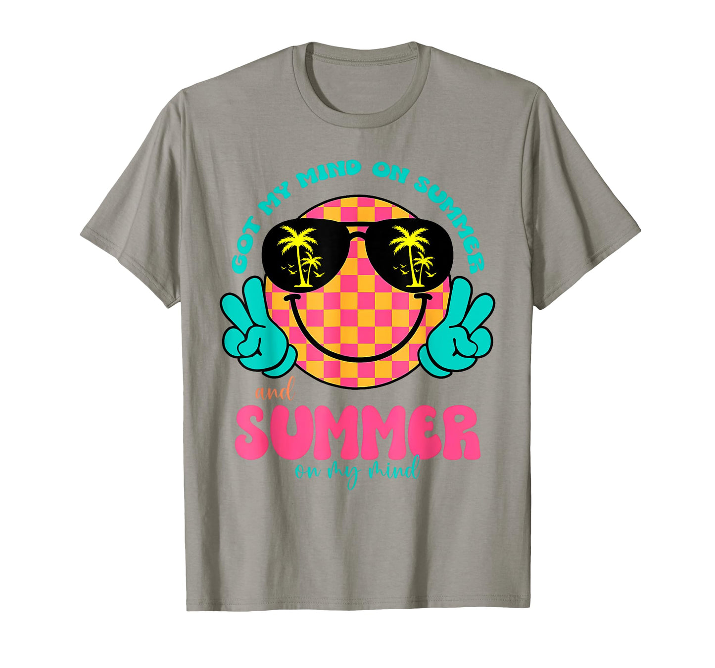 Groovy Happy Face Summer Vibes Got My Mind On Summer Teacher T-Shirt