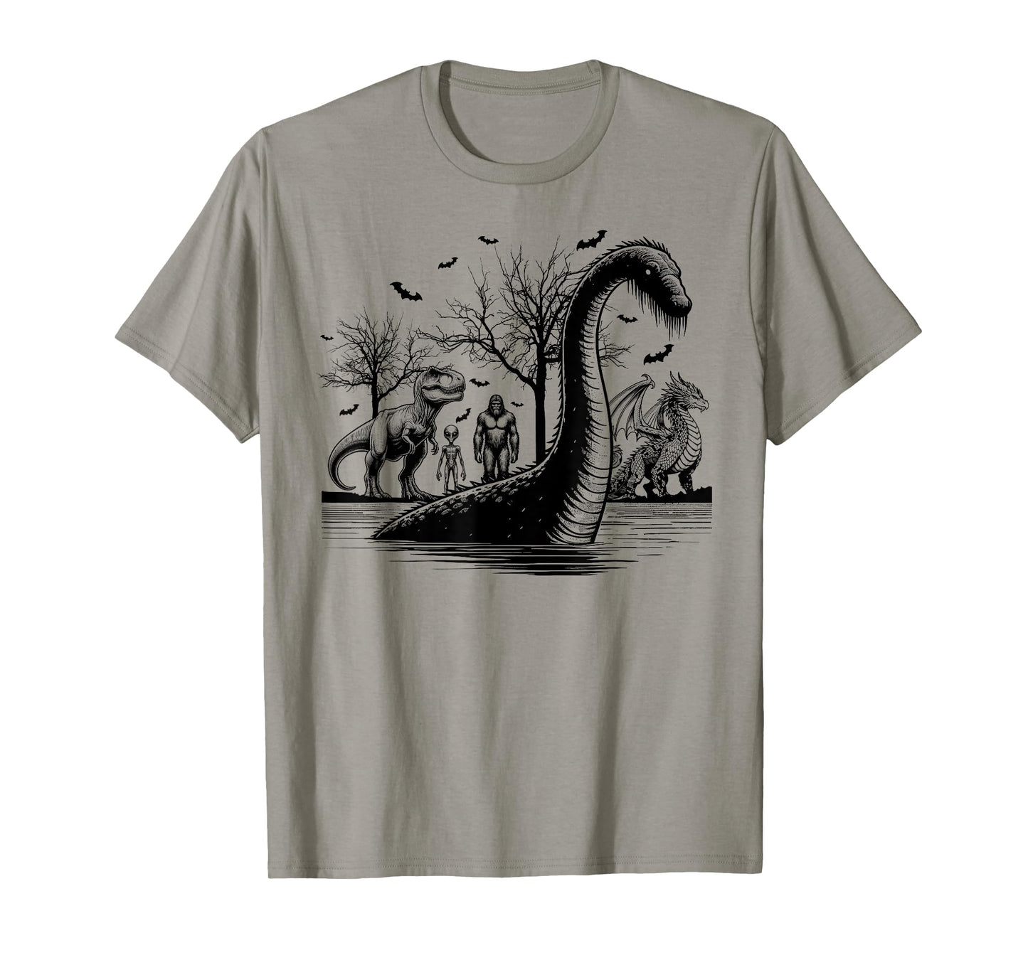 Halloween party bigfoot alien meet loch Ness dragon spooky T-Shirt