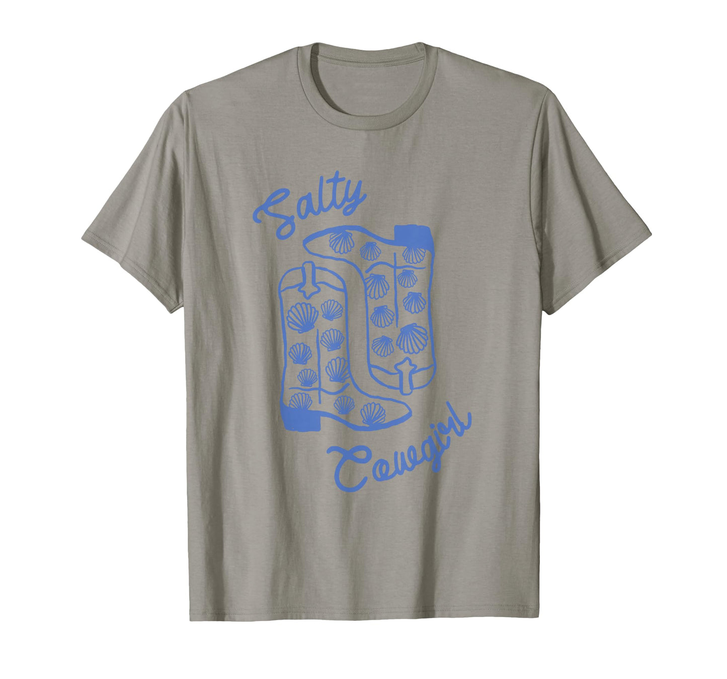 Salty Cowgirl Western Boots with Seashells Coastal Graphic T-Shirt