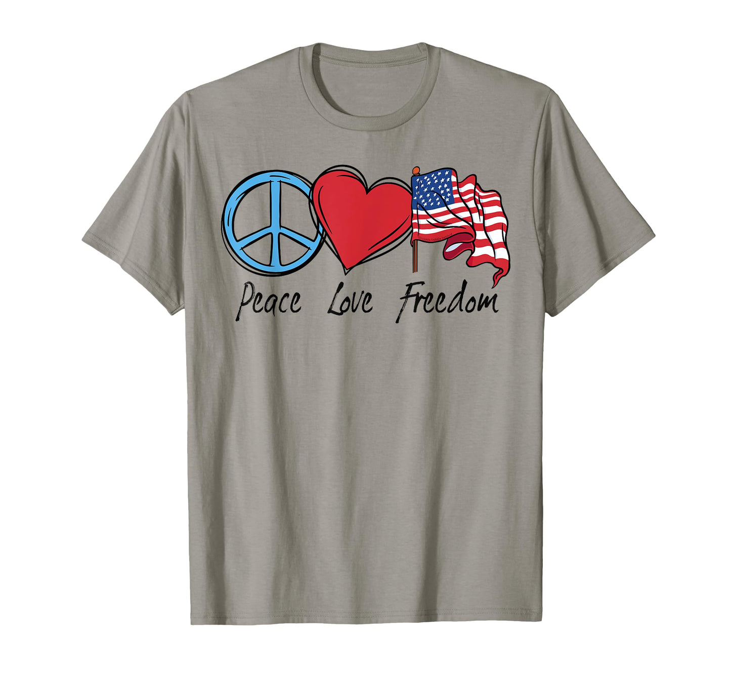 Patriotic Retro Peace Love Freedom USA Flag 4th of July T-Shirt for Women Kids Men