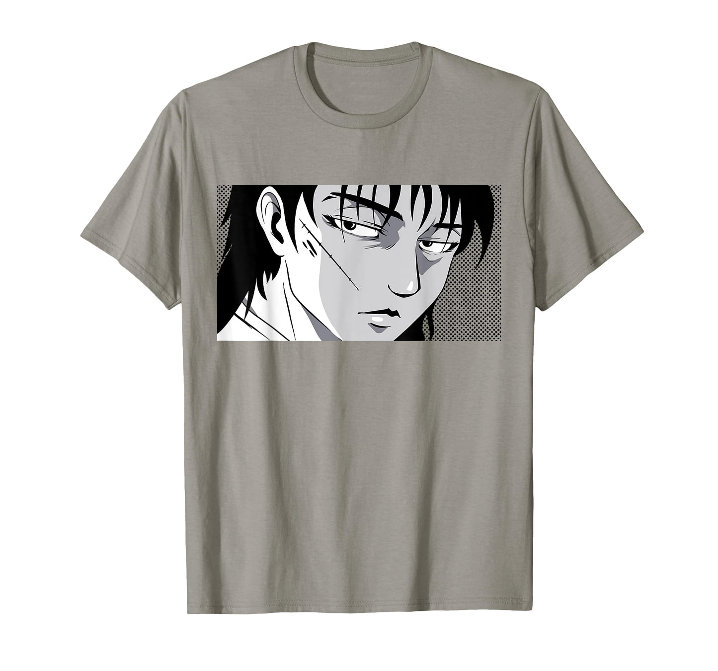 Badass Anime Boy Mysterious Manga Face Edgy Black White Art T-Shirt