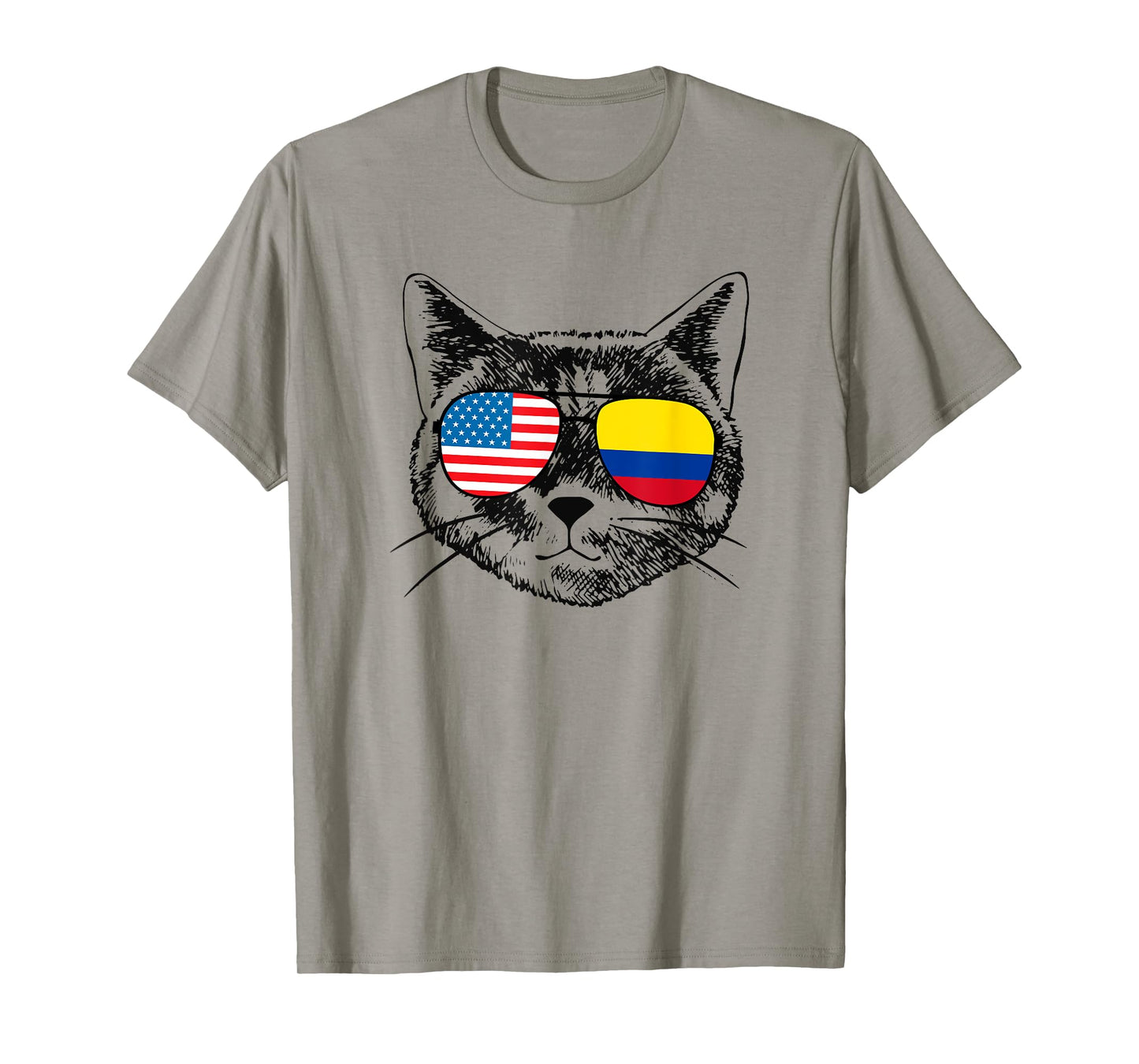 Funny Cat Half American Colombian Colombia Flag Men Women T-Shirt