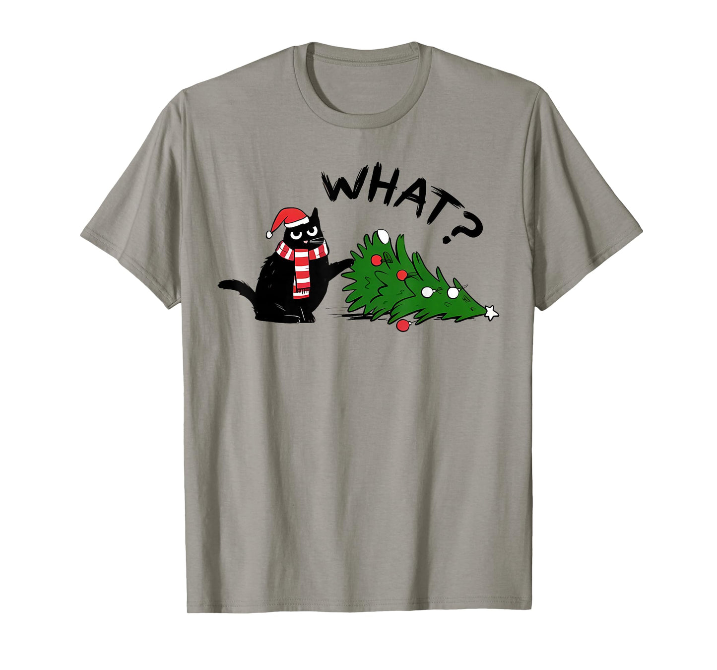 Funny Black Cat What? Christmas Tree Funny Cat Lover T-Shirt