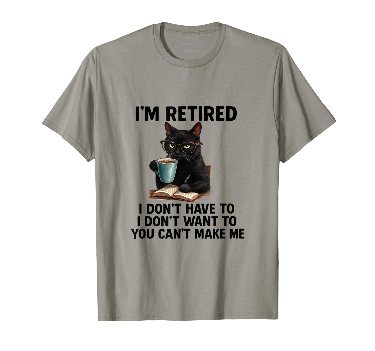 Funny Black Cat Coffee Lover Reading Quirky Gift for Retiree T-Shirt