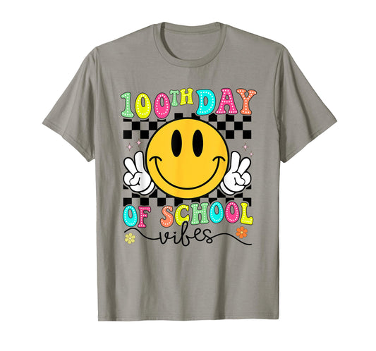 100th Day of School Vibes Cute Smile Face 100 Days Groovy T-Shirt