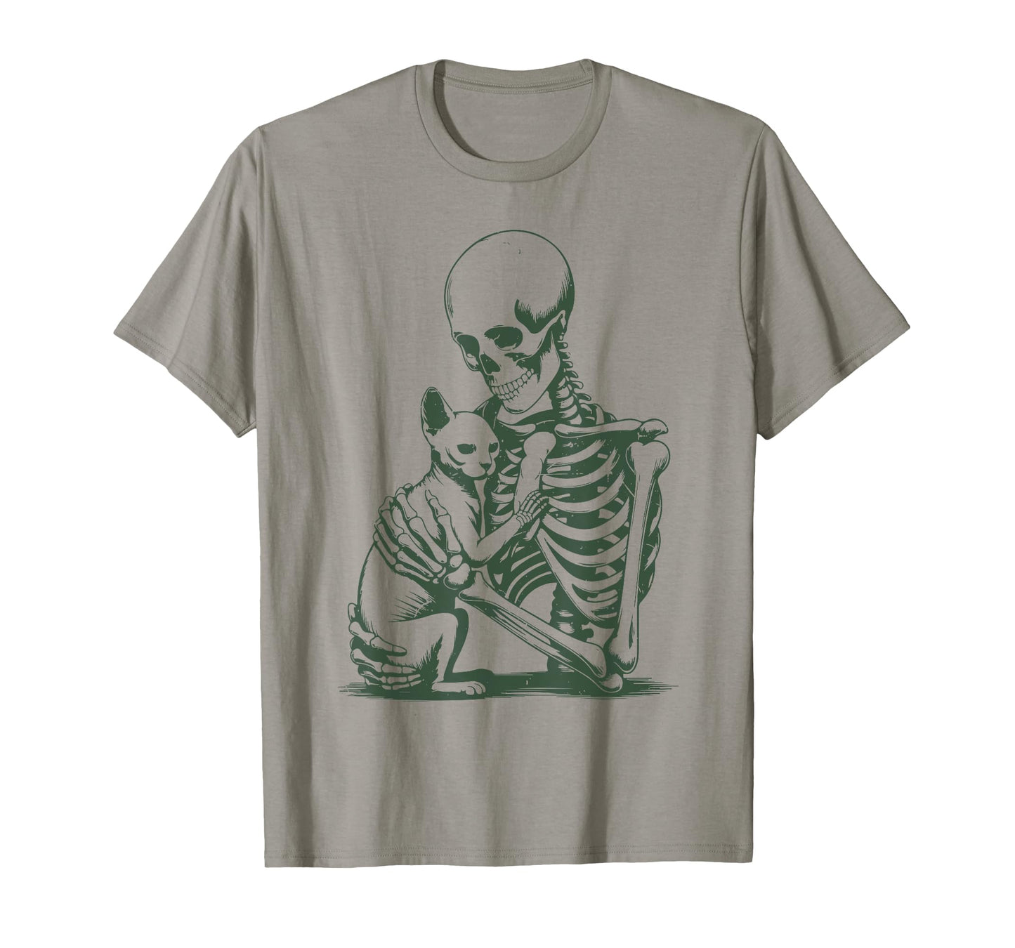Vintage Skeleton Holding Sphynx Cat Halloween Funny Women T-Shirt