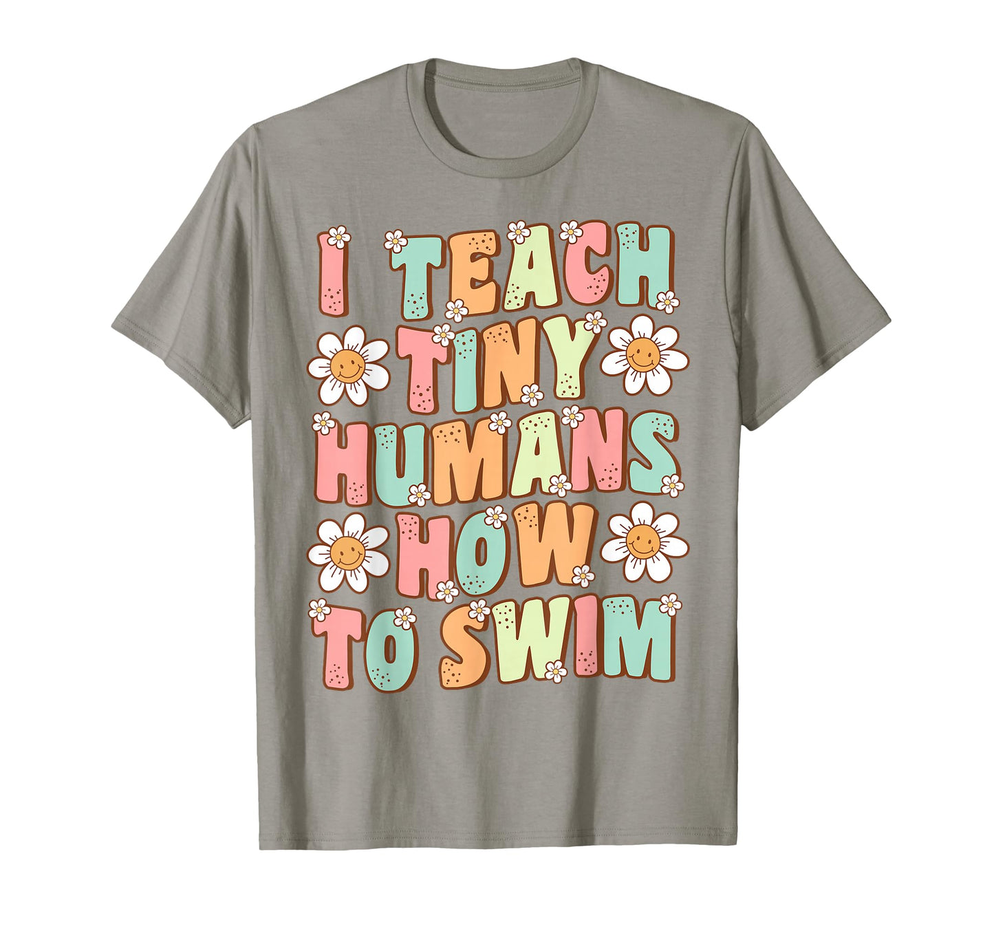 I Teach Tiny Humans to Swim Instructor Groovy Retro Swimming T-Shirt